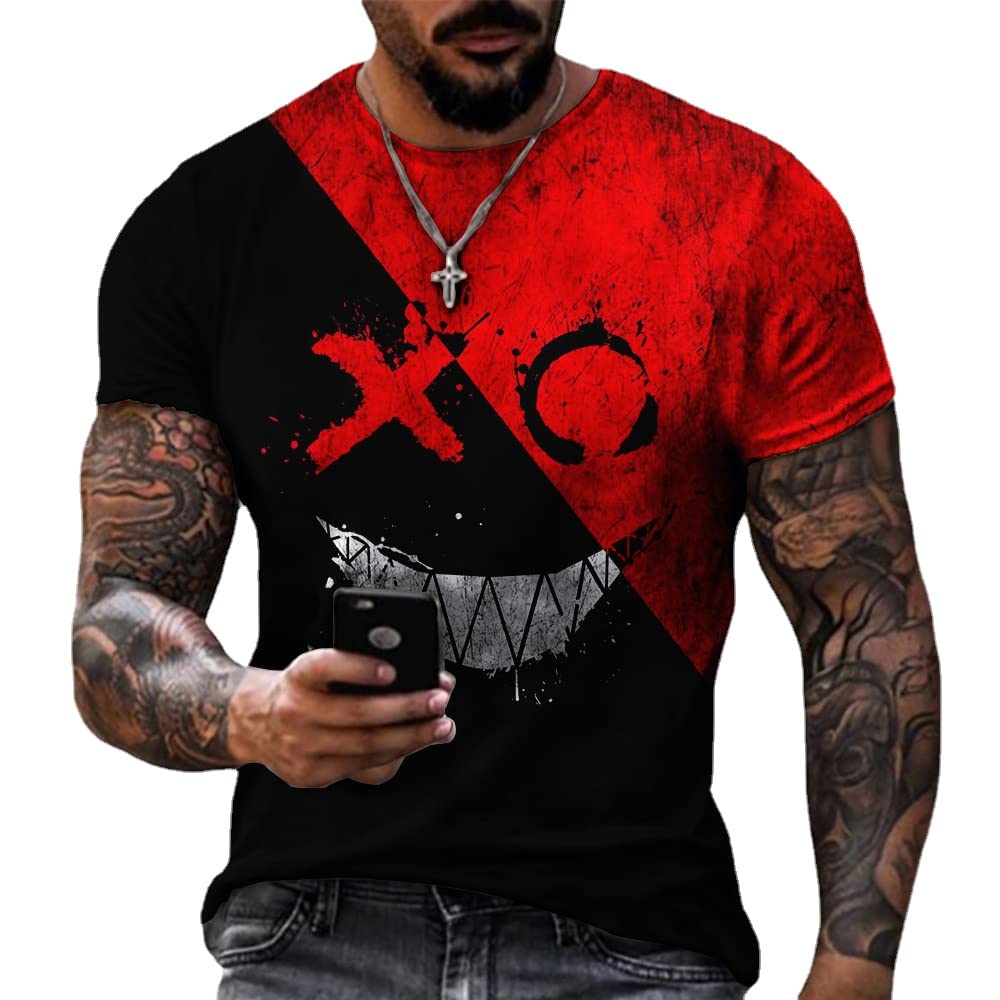 Men's Abstract Graffiti Graphic T-Shirt - Trendy 3D Smile Design Casual Short Sleeve Tee for Summer Streetwear | Perfect for Beach Outings, Music Festivals & Urban Fashion
