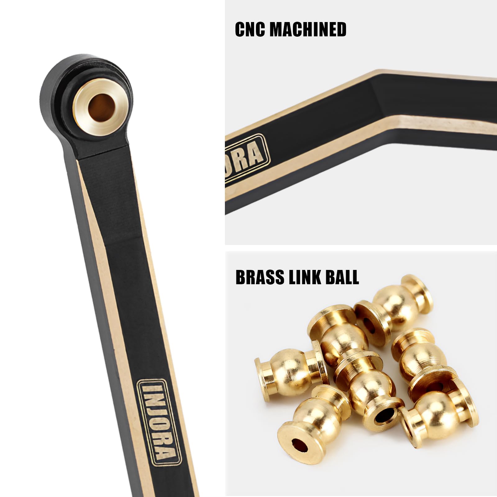 INJORA 8PCS Black Brass High Clearance Chassis Links 39g Heavy Duty Upgrade Parts for FMS FCX24 1/24 Scale RC Crawler - Perfect for Off-Road Terrain and Rock Crawling Adventures