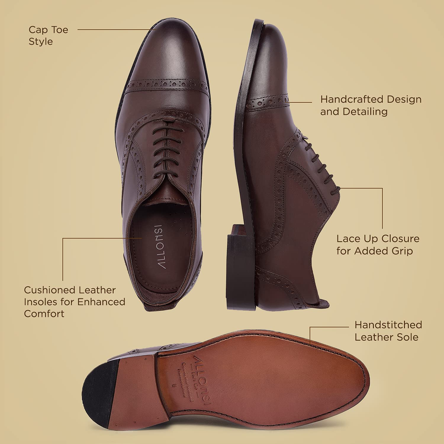 Premium Genuine Leather Oxford Dress Shoes for Men - Goodyear Welted Cap Toe Formal Shoes | Handcrafted Luxury Leather Sole Wedding & Business Shoes | Perfect for Office, Ceremonies & Special Occasions