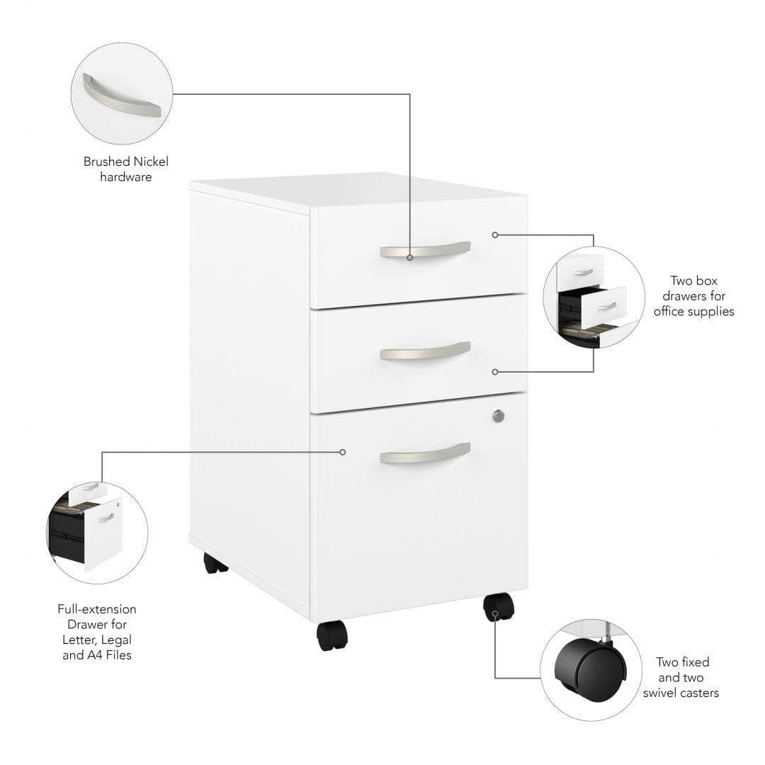 Zaniah 3-Drawer Mobile File Cabinet with Locking Wheels - Black, White, Gray (3 Colors) - Perfect for Office, Home, or School Organization and Document Storage