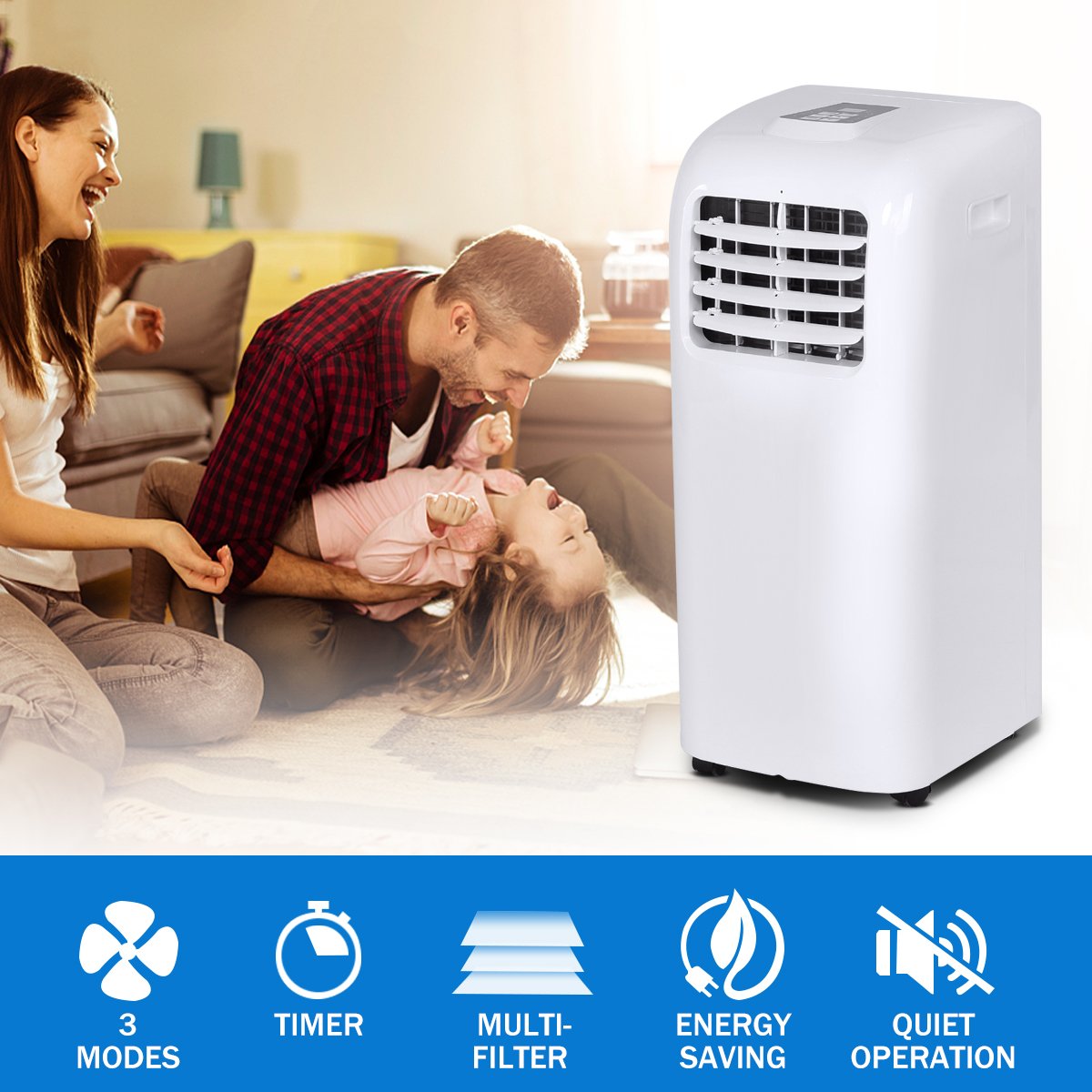 GOFLAME 8000BTU Portable Air Conditioner - Standing Room AC Unit with Remote Control, LED Display & Built-in Dehumidifier | 3-in-1 Cooling, Fan & Dehumidifier Mode | Window/Wall Mountable | Perfect for Bedroom, Living Room & Office
