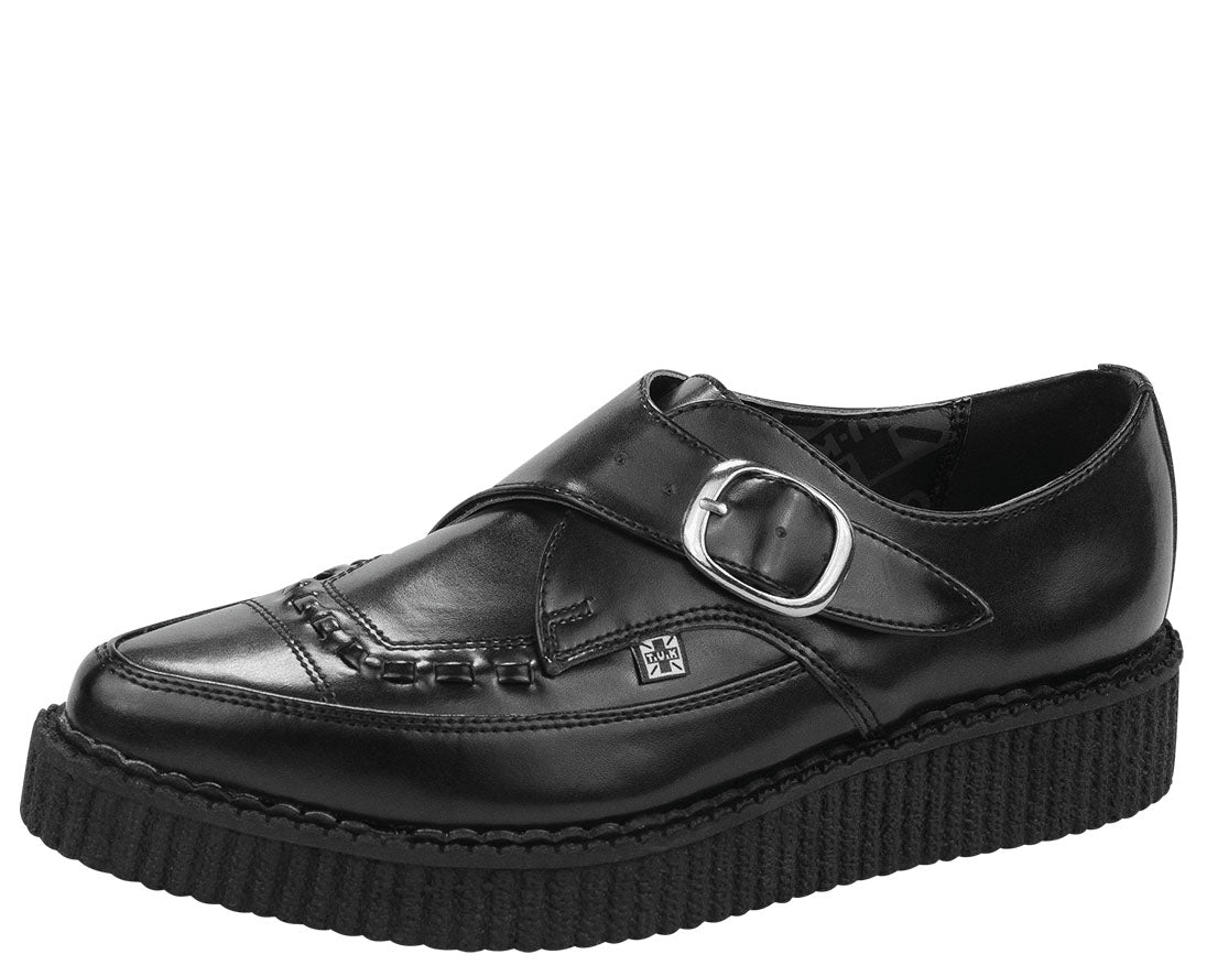 T.U.K Black Leather Strap Buckle Pointed Creeper Shoes - Punk Rock Gothic Platform Boots for Women & Men | Perfect for Concerts, Nightclubs and Alternative Fashion