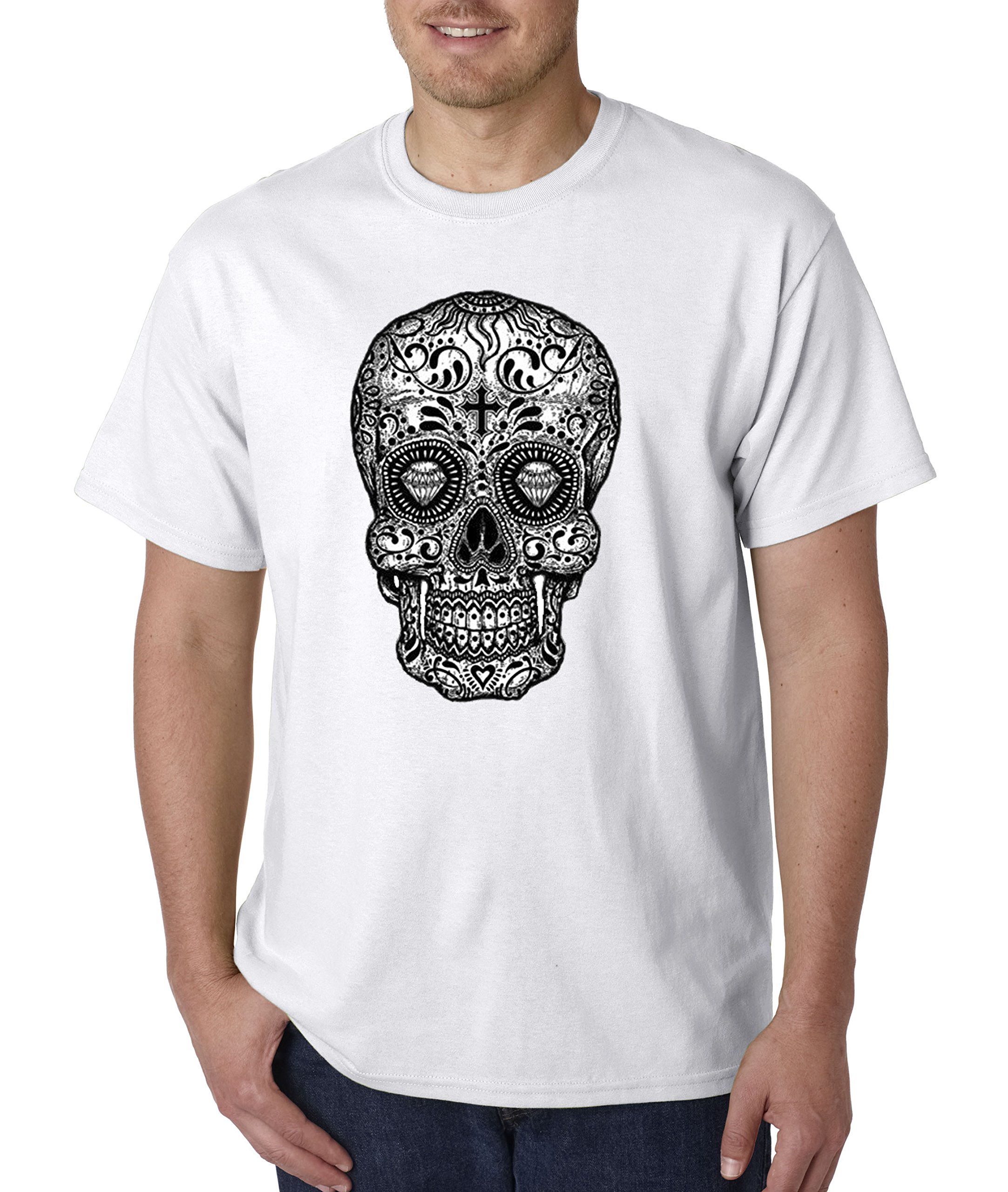 True Way 791 - Unisex Cotton Day of The Dead Skull T-Shirt | Skeleton Bones Graphic Tee | Large White | Casual Wear, Halloween Costume, Mexican Festival Outfit