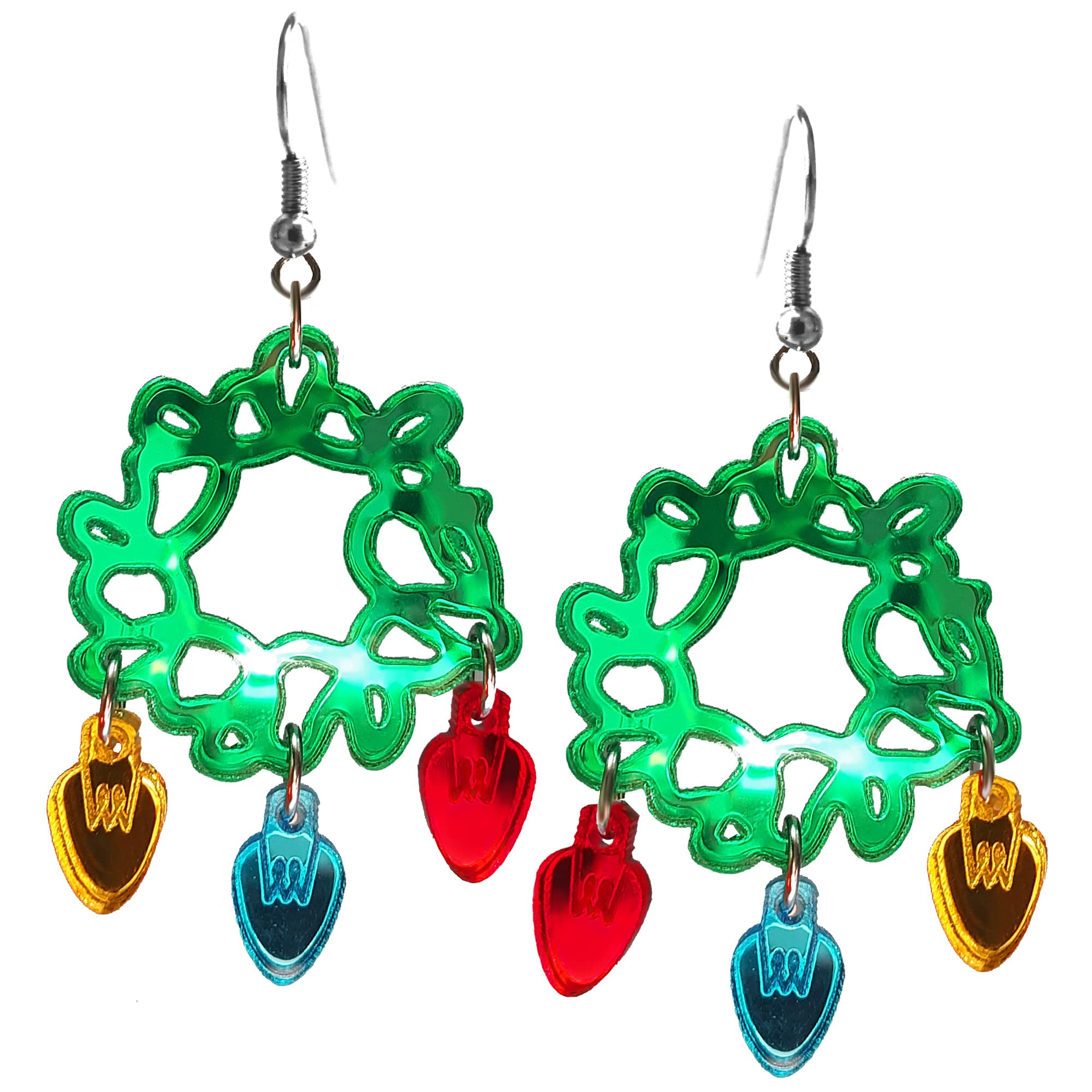 Stylish Tangled String Lights Wreath Chandelier Mirror Acrylic Dangle Earrings - Christmas Holiday Winter Jewelry for Party, Gift & Festive Decor