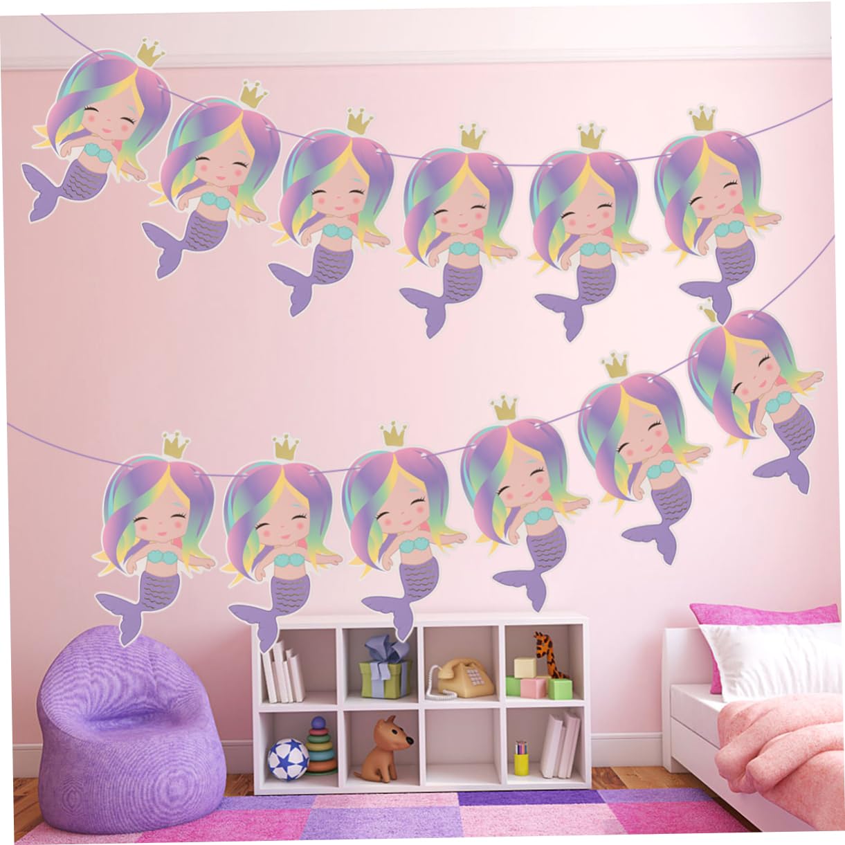 Luxshiny 12pcs Mermaid Birthday Banner & Streamers - Underwater Theme Party Decorations for Girls, Kids, Baby Showers & Ocean Themed Events