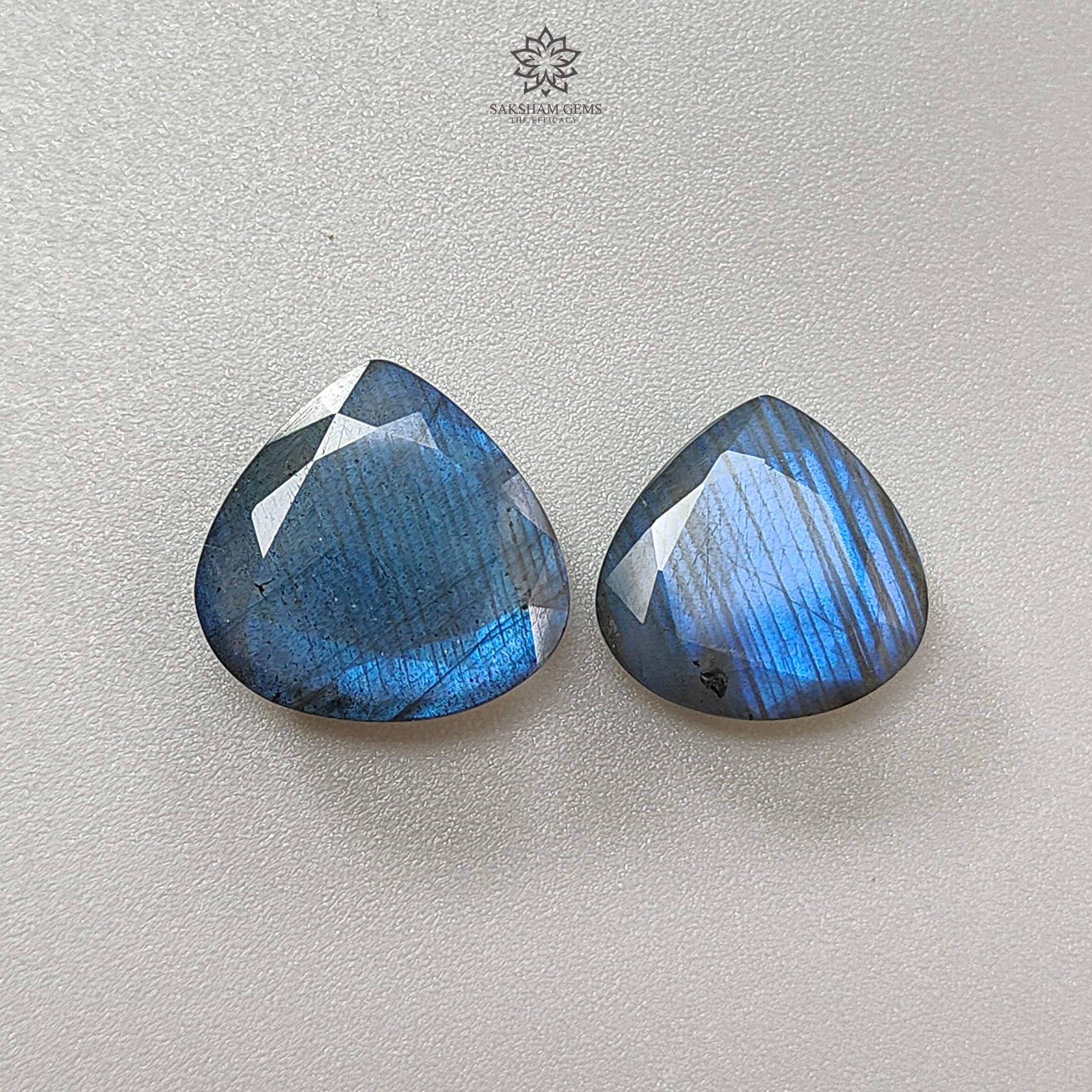 Natural Blue Labradorite Gemstone - Fancy Faceted Cut Pear & Heart Shapes Pair for Jewelry Making | Healing Crystal for Meditation, Energy Work & Spiritual Gifts