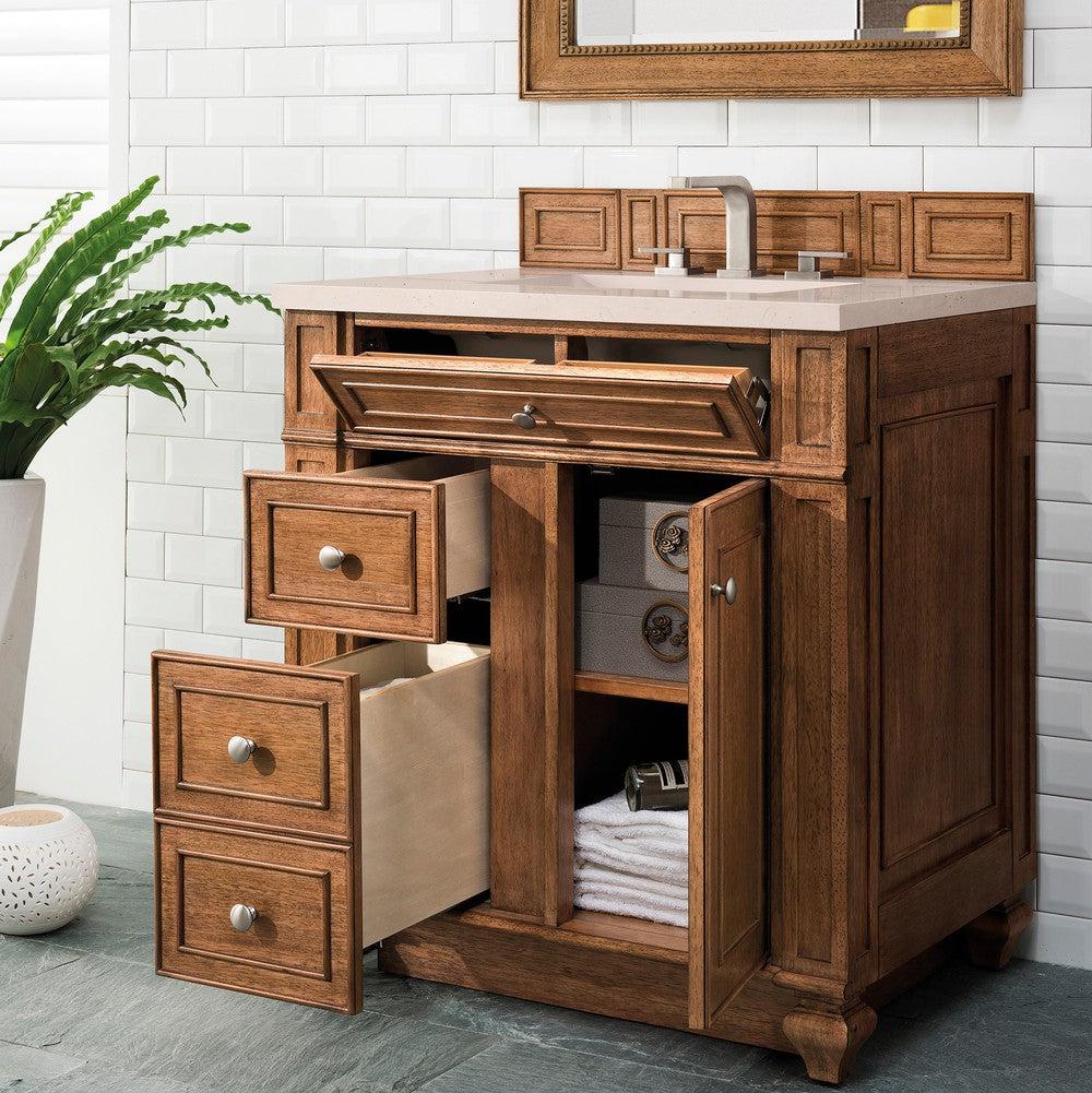 James Martin Vanities Bristol Collection 30-Inch Single Bathroom Vanity in Saddle Brown with Optional Countertops - Perfect for Modern Master Bathrooms and Guest Bathroom Renovations