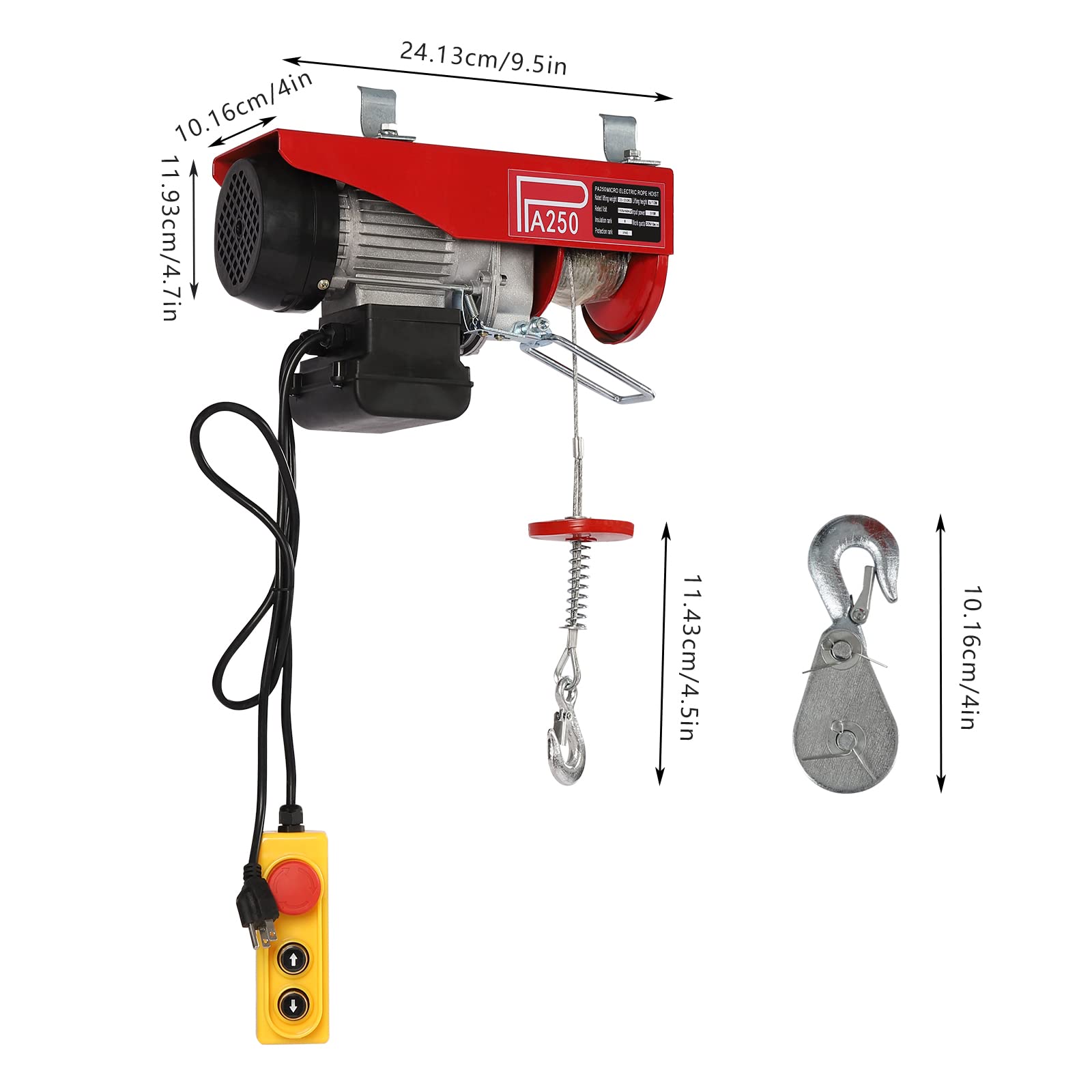 110V 510W Electric Hoist Crane with Wired Remote Control - 250KG/551LBS Capacity Overhead Lift for Garage, Workshop & Construction - Single/Double Slings Strap Beam Mounting Winch System