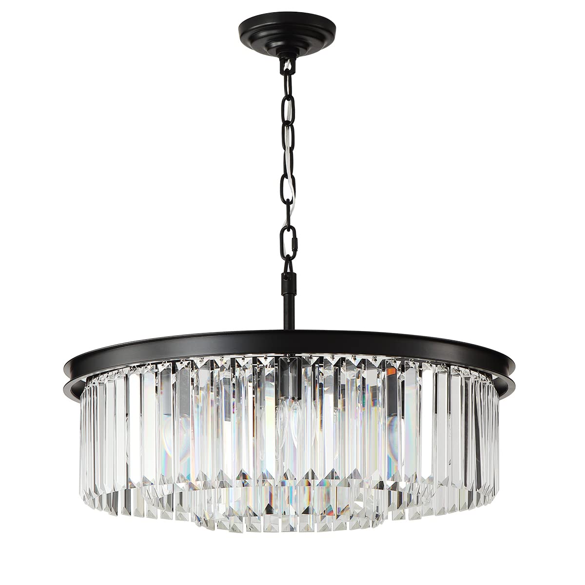 Modern Black Crystal Chandelier - 9-Light 3-Tier Raindrop Ceiling Light Fixture for Dining Room, Living Room & Bedroom - 24 Inch Diameter Luxury Lighting - Perfect for Home Decor, Wedding Venues & Restaurant Ambiance