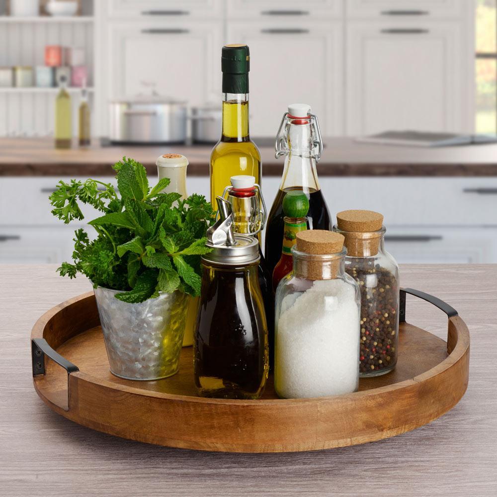 18 Inch Mango Wood Lazy Susan Serving Tray - Spinning Turntable for Dining Table, Kitchen Counter, Buffet & Party Serving - Rustic Wooden Decor for Home & Restaurant Use