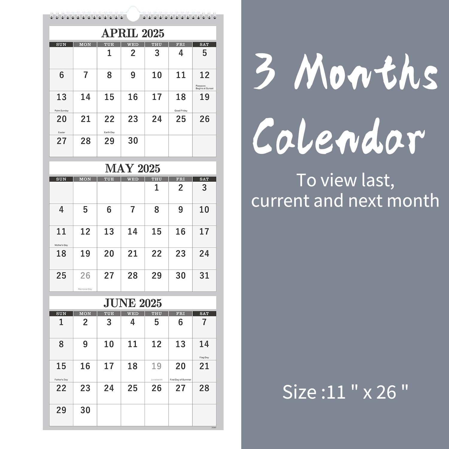 2025-2026 Large 3-Month Wall Calendar | Apr 2025 - Jul 2026 Vertical Planner | 11