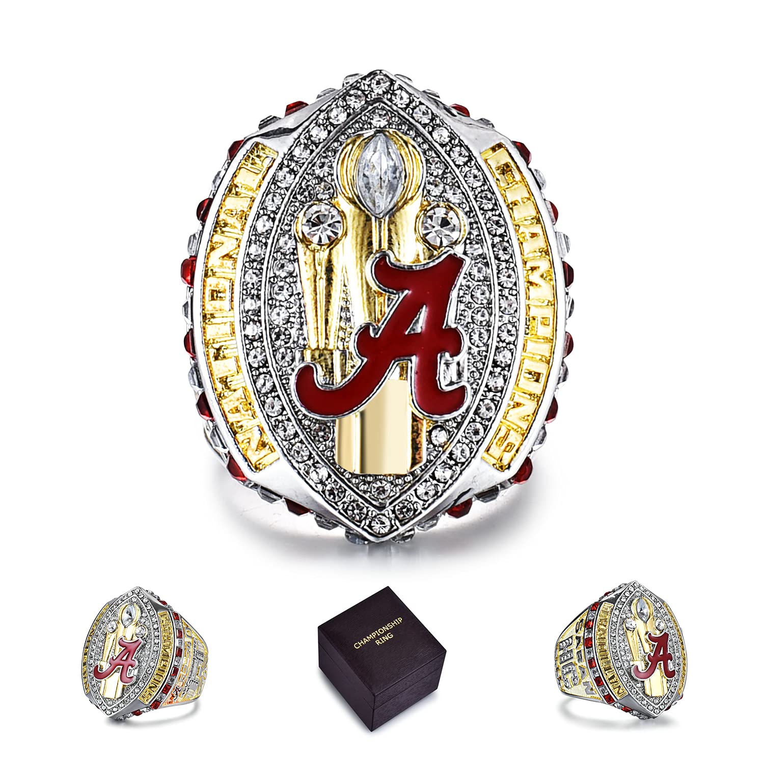 2020 Alabama Crimson Tide National Champions Replica Ring - Official NCAA Football Championship Ring with Display Box - Perfect Gift for Alabama Fans, Collectors & Sports Enthusiasts (Game Day Memorabilia, Fan Cave Decor, Trophy Case Display)