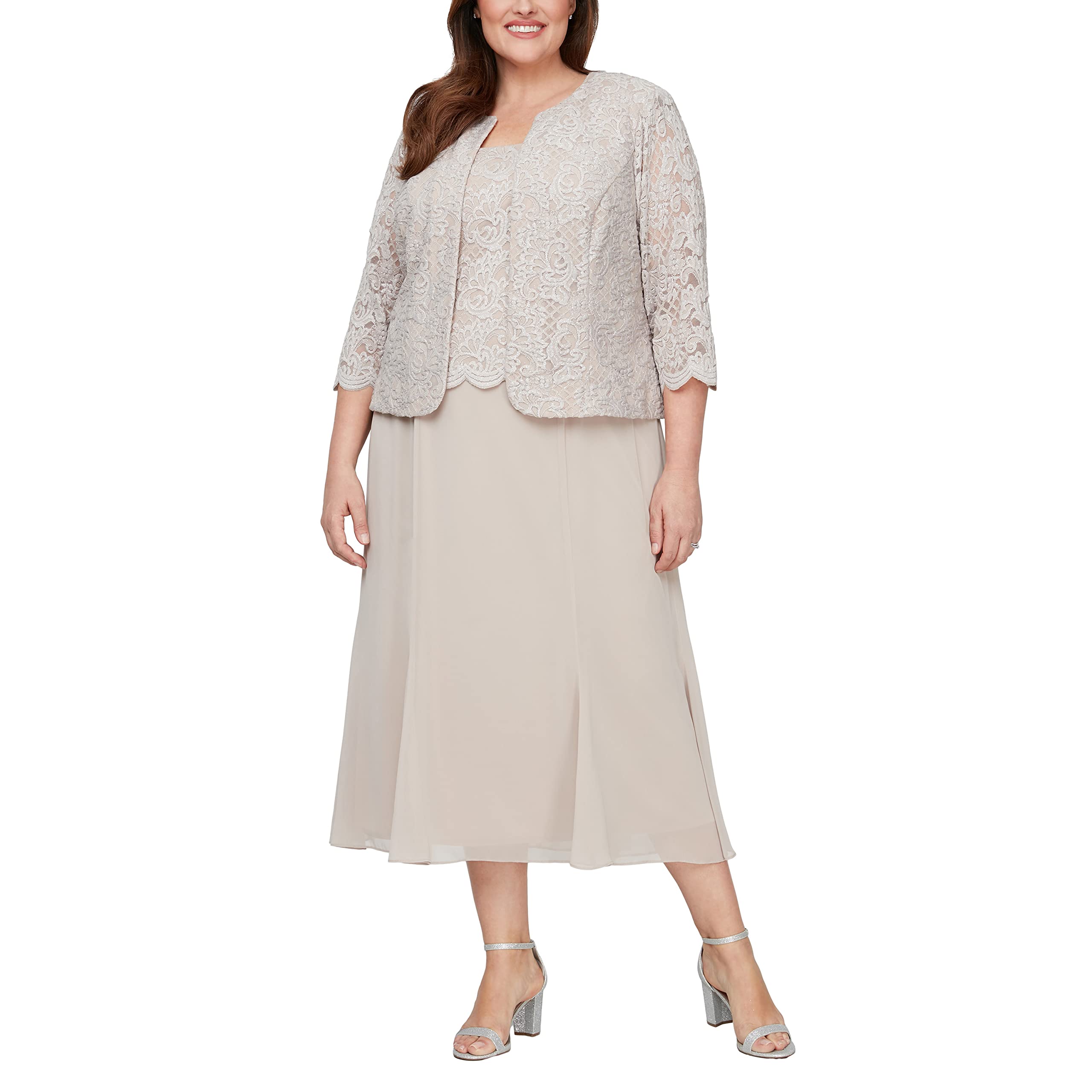 Alex Evenings Women's Plus Size Tea-Length Mother of The Bride Jacket Dress for Formal Events & Wedding Guest - Perfect for Weddings, Galas, and Special Occasions