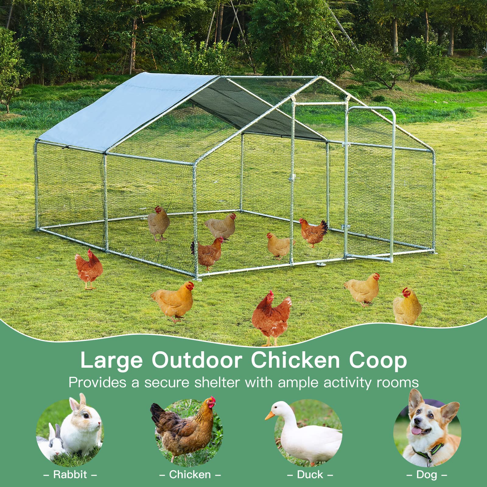 PETSITE Large Walk-In Metal Chicken Coop - Spire Shaped Poultry Cage with Waterproof Cover for Hens, Ducks & Outdoor Backyard Farming | Durable Chicken House for Free Range Birds & Small Farm Use
