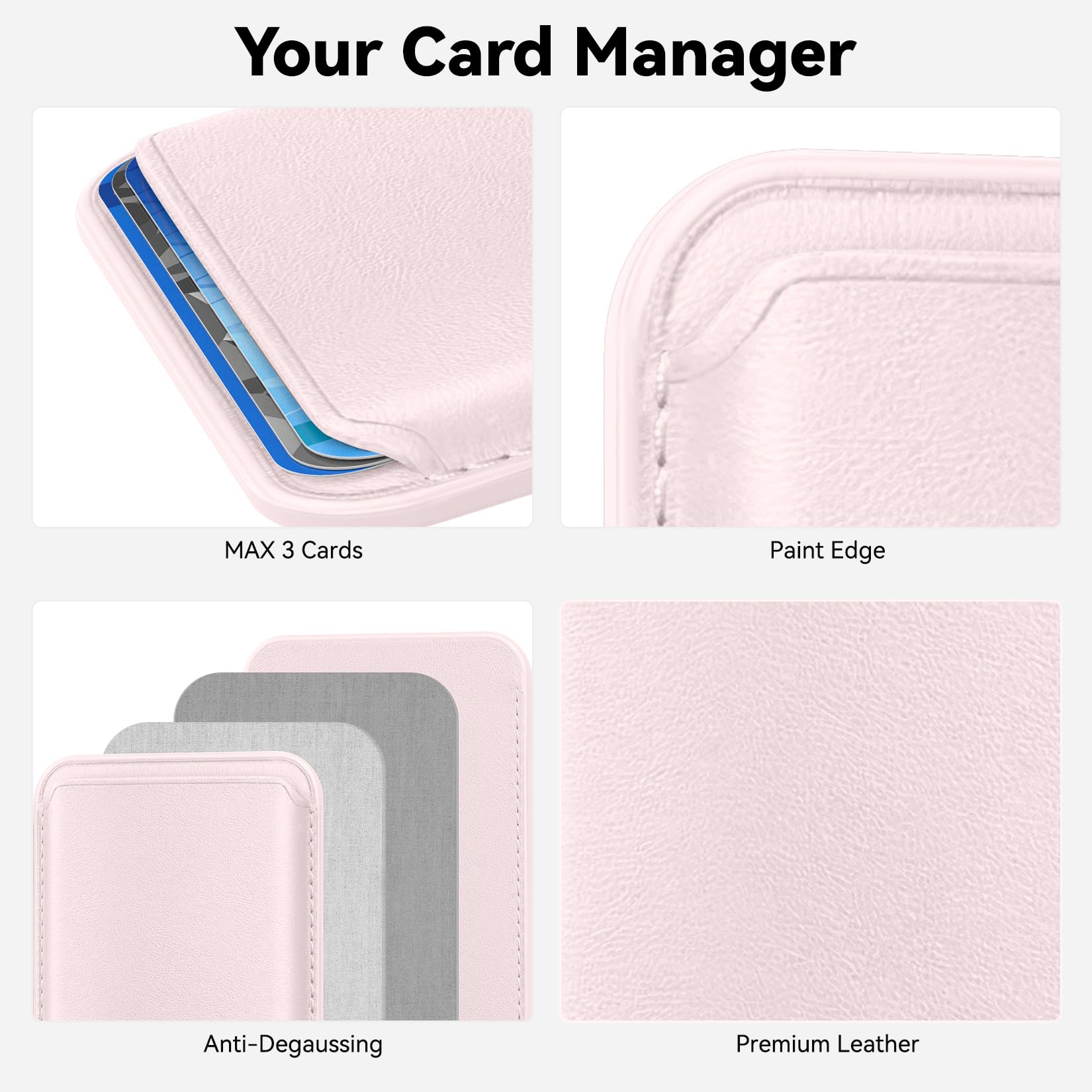 Magnetic Mag-Safe Wallet & Card Holder for iPhone 15/14/13/12 Pro/Max - Strong RFID Leather Phone Wallet with Enhanced Sticky Magnet - Light Pink | Perfect for Daily Commute, Travel & Hands-Free Convenience