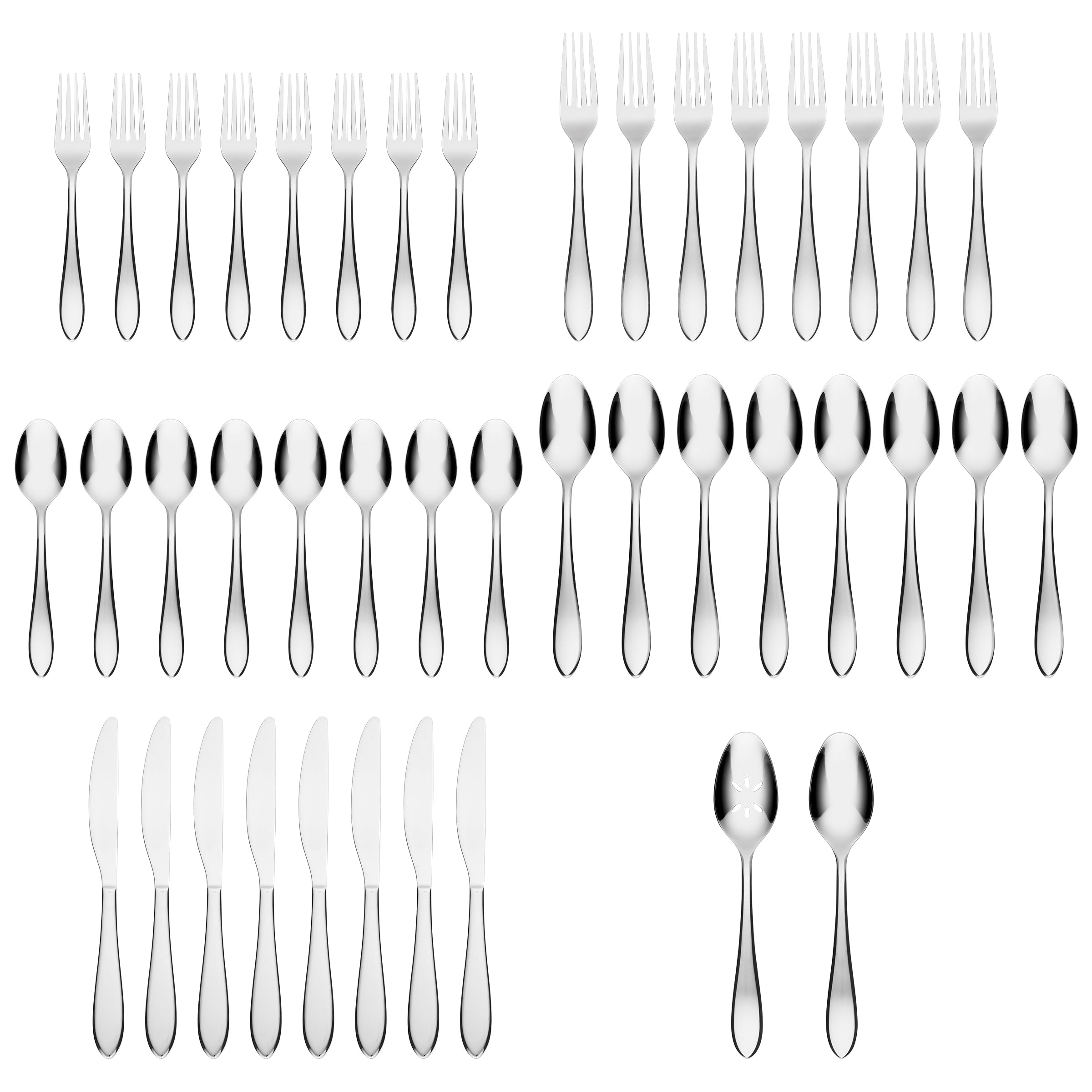 Delia Mirror 42-Piece Stainless Steel Flatware Set - Elegant Silverware for 8 Place Settings - Perfect for Dinner Parties, Weddings & Everyday Dining