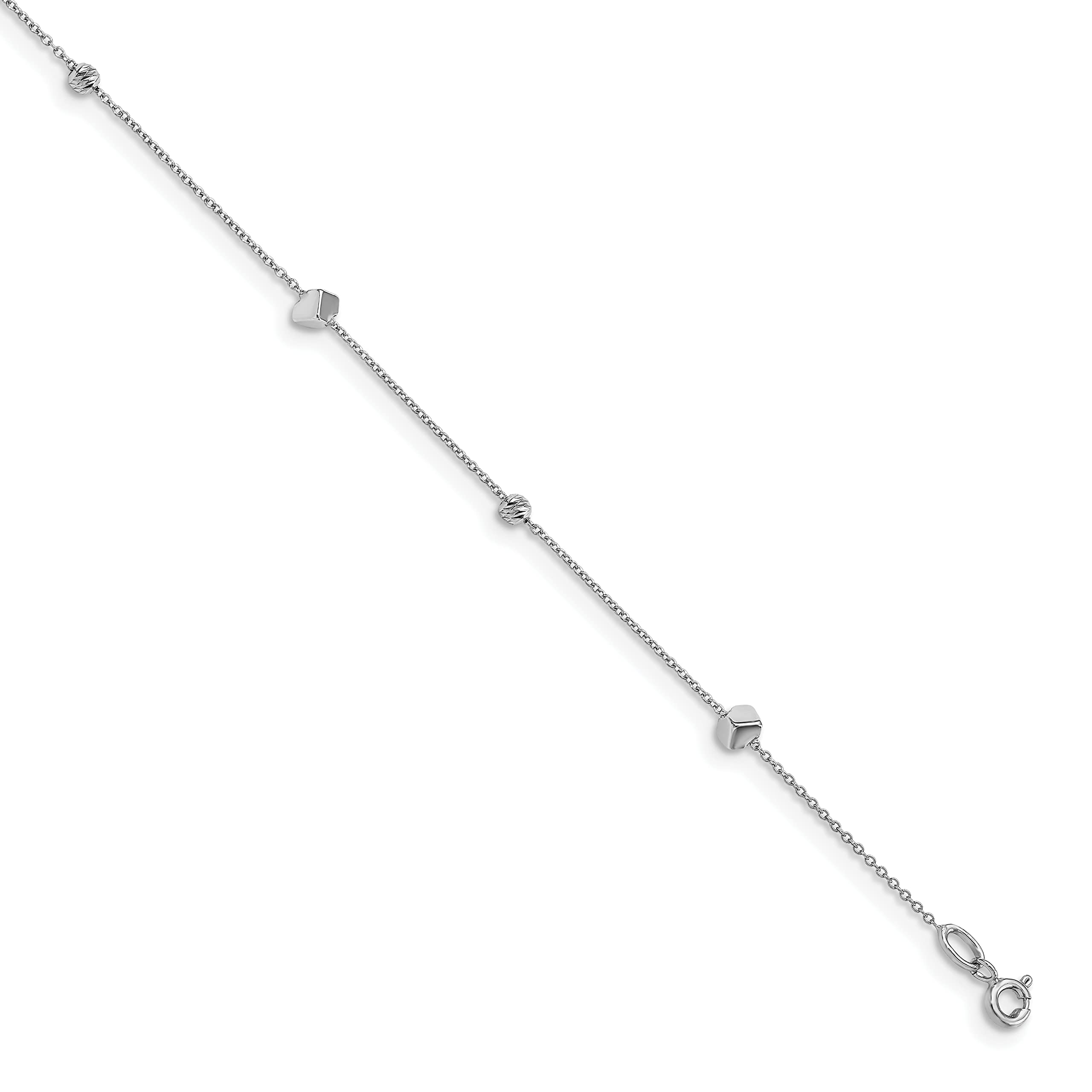 14K White Gold Diamond Cut Anklet with 1