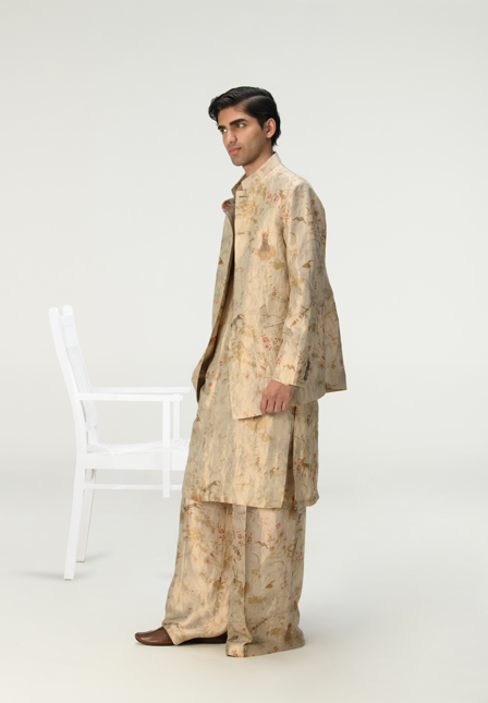 Ivory Silk Brocade Palazzo Pants for Women - Elegant Wide Leg Lounge Pants for Home, Yoga, and Special Occasions