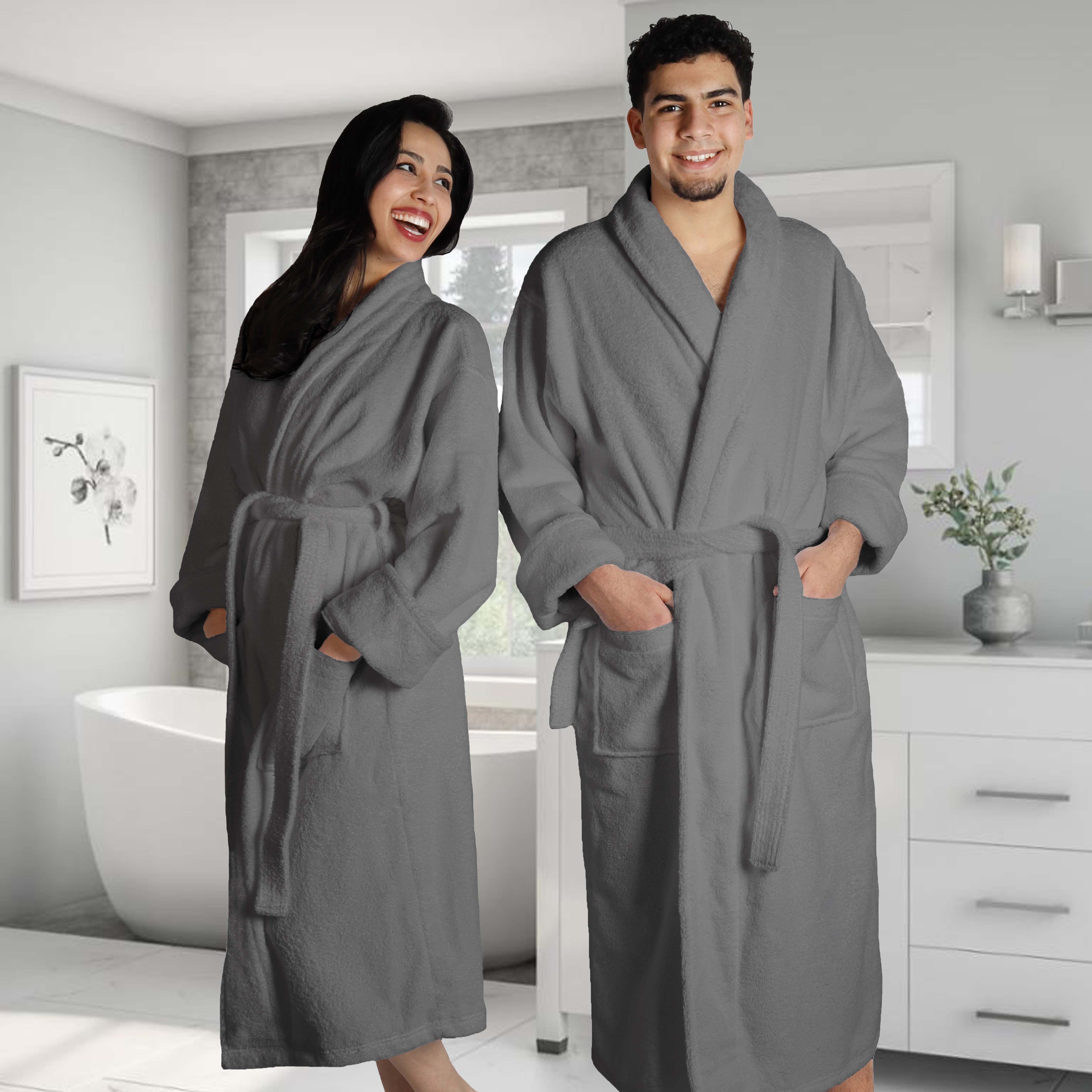 Premium Turkish Cotton Bathrobe for Women & Men - Unisex Shawl Collar Long Robe with Pockets | Soft Spa, Lounge & Hotel Style Bathrobe for Home Relaxation