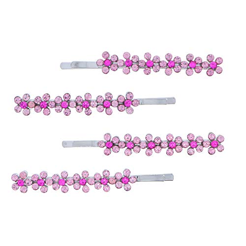 Sparkling Rhinestone Bridal Hair Pins - Set of 4 Pink Crystal Wedding Bobby Pins for Bride, Bridesmaids, Prom & Special Occasions