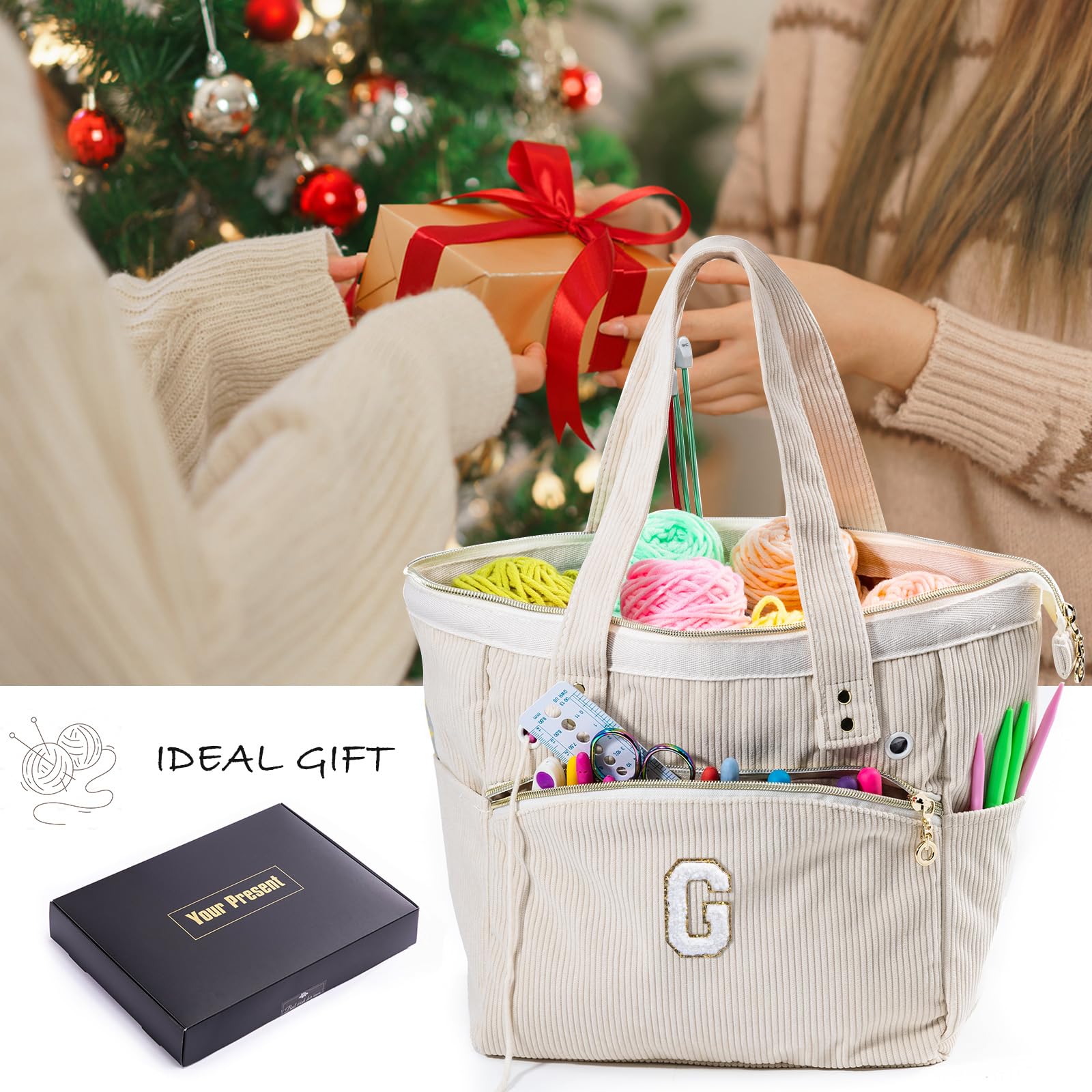 Personalized Crochet Tote Bag - Corduroy Yarn Storage Organizer for Knitting Hooks & Accessories - Perfect Knitting Project Bag & Gift for Crochet Lovers - Ideal for Crafting, Travel & Daily Use