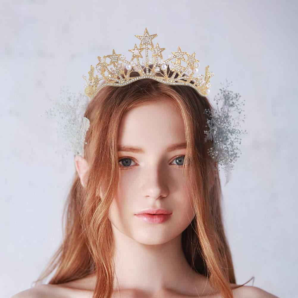 1pc Sparkling Rhinestone Star Headband Crown - Elegant Prom Tiara Hair Accessories for Women, Princess Party Headdress with Pearls (Perfect for Birthday, Christmas, Banquet & Special Occasions)