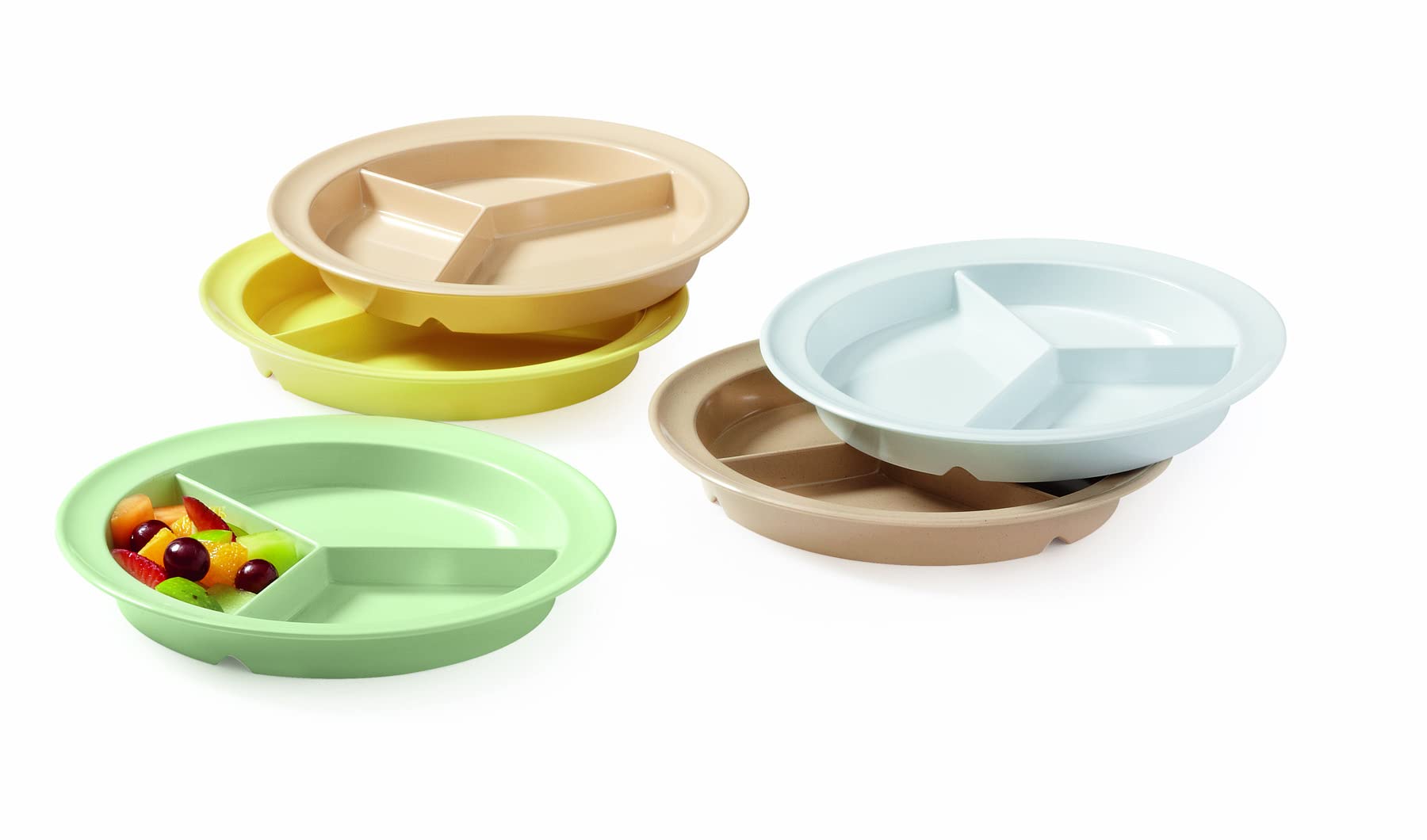 G.E.T. Heavy-Duty 3 Compartment Plastic Divided Plates, 11 Inch Deep Sided Serving Trays, Tan (Set of 12) - Perfect for School Cafeterias, Picnics, and Buffet-Style Dining