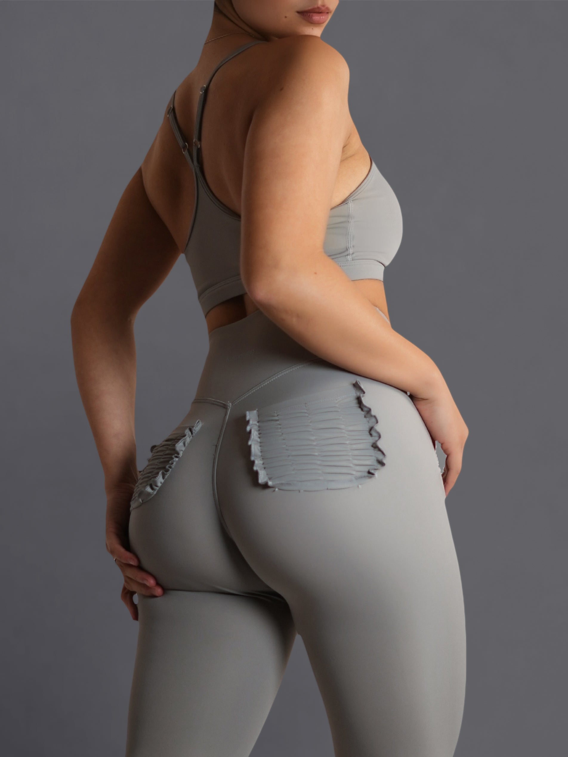 Bratty Sports Bra for Women - High Support Workout Top in Misty Gray - Perfect for Yoga, Running & Gym