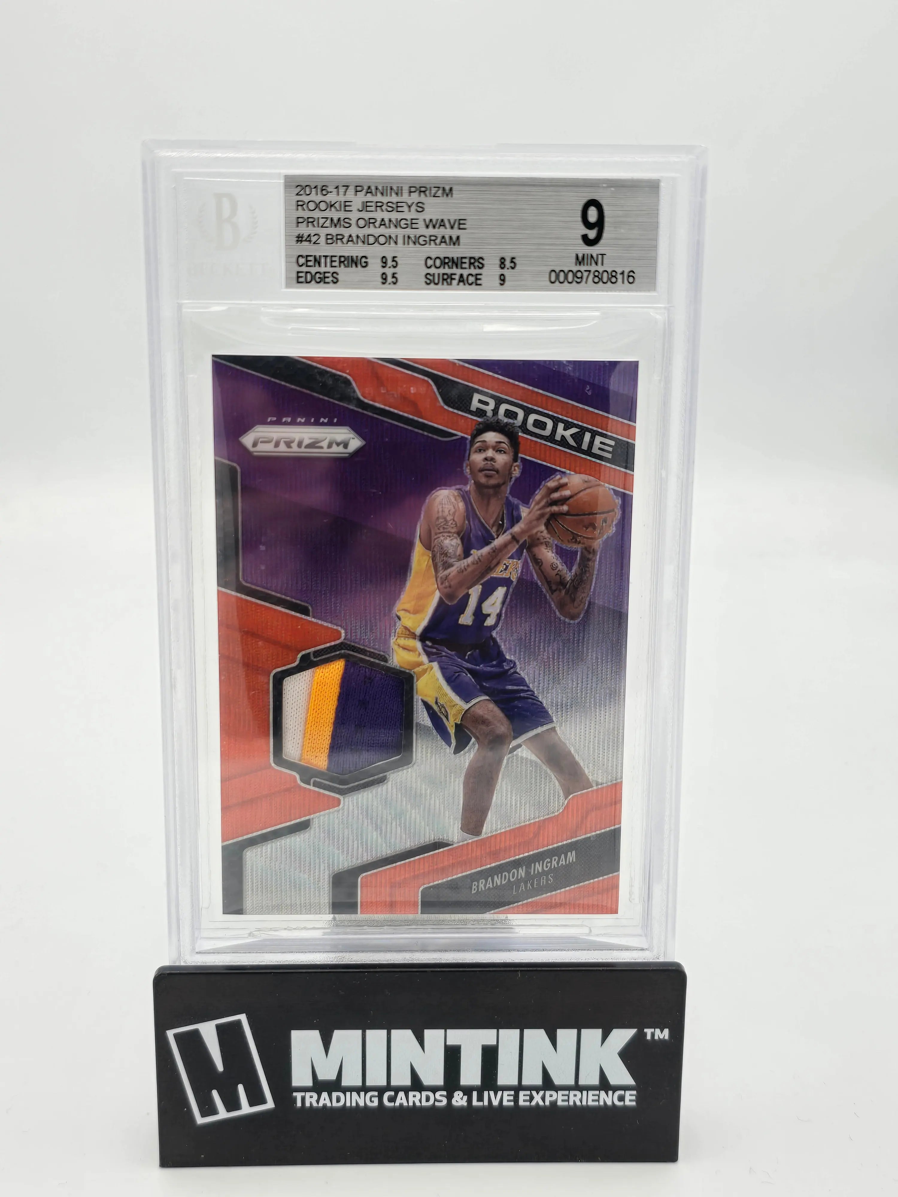 2016 Panini Prizm Brandon Ingram Rookie Jersey Orange Wave BGS 9/25 - NBA Basketball Trading Card for Collectors & Sports Fans - Perfect for Display, Investment & Memorabilia Collections