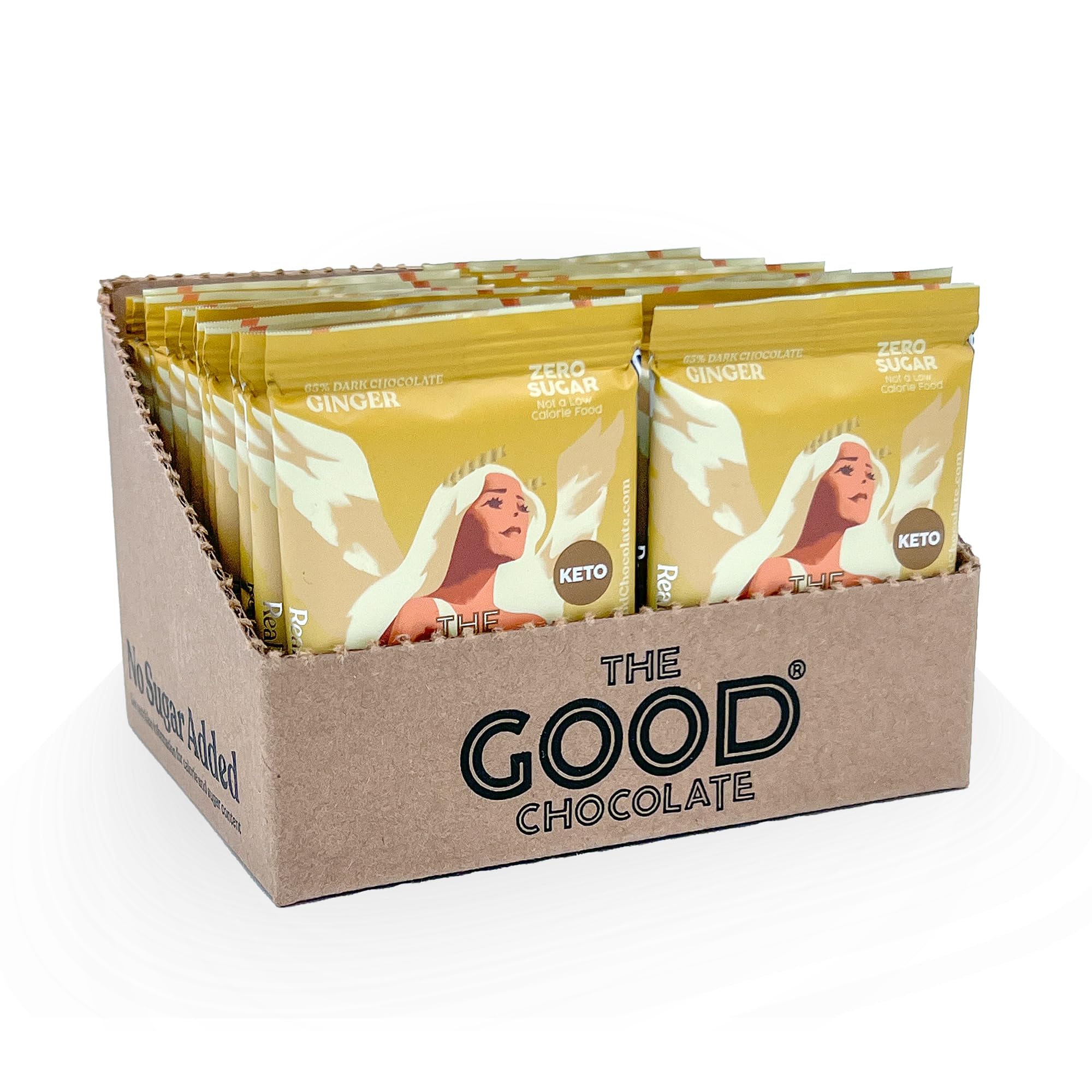 The Good Chocolate - Sugar-Free Ginger Chocolate Squares | Low Carb, Low Calorie Vegan Snack | 24-Piece Family Pack | Perfect for Keto Diet, Healthy Treats & Gift Giving