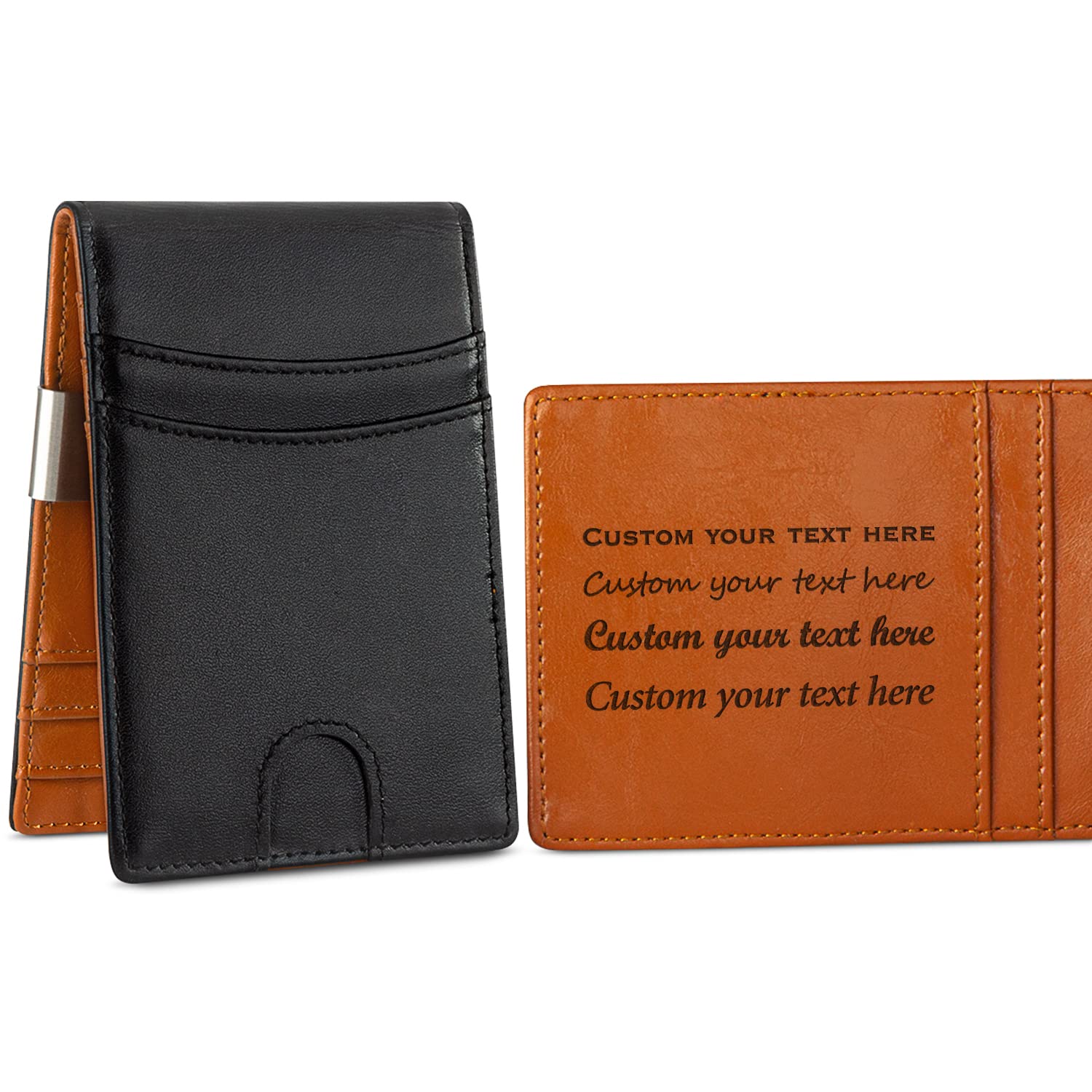 Slim Men's Wallet with Money Clip - Personalized Engraved Leather Wallet for Men | Custom Gifts for Husband, Boyfriend, Son & Dad | Perfect Birthday, Anniversary & Christmas Present | Everyday Carry & Formal Occasions
