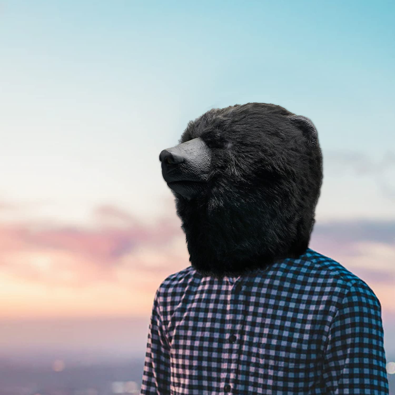 Black Bear Head Mask - Full Face Plush Bear Costume for Halloween, Cosplay & Costume Parties - Realistic Animal Head Masks for Adults & Kids - Perfect for Halloween Events, Themed Parties & Photo Shoots