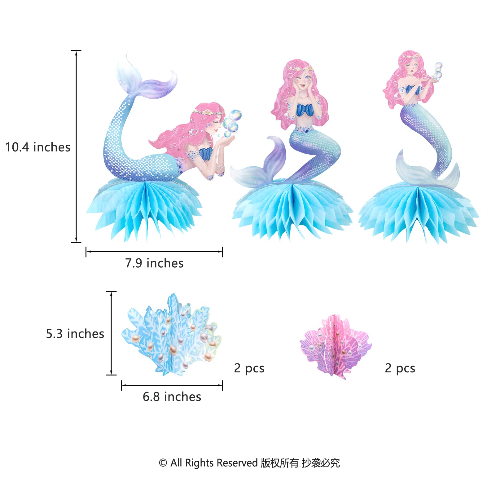 Pink & Blue Mermaid Party Centerpiece - Under The Sea Birthday Table Decorations for Girls - Ocean Coral Little Mermaid Theme Party Supplies - Perfect for Birthday Parties, Baby Showers & Themed Tea Parties