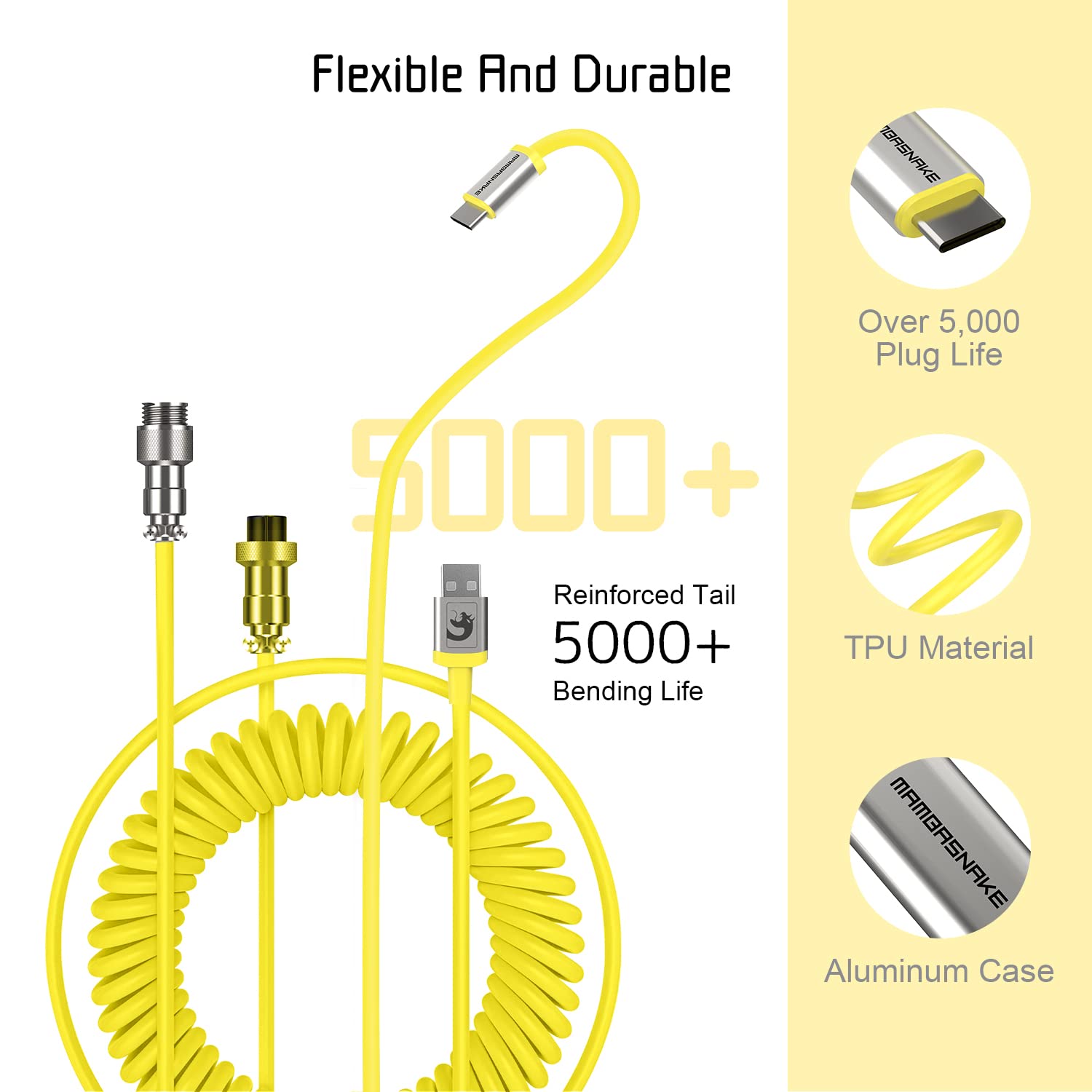 Custom Coiled USB-C Keyboard Cable - Gold Aviator Connector for Gaming & Office