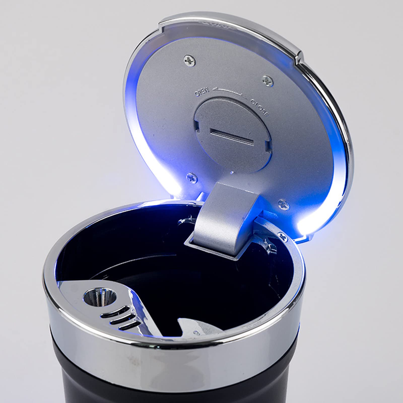 Premium Car Ashtray with Lid & Blue LED Light - Large Capacity Metal Car Garbage Can for Smoking - Perfect for Road Trips, Commuting & Car Decor Accessories