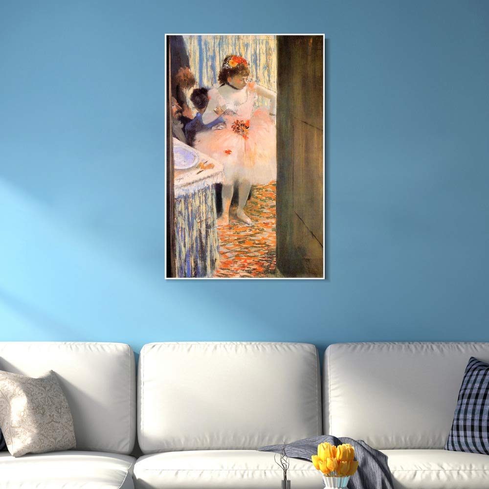 Edgar Degas Dancer in Her Dressing Room Wall Art - 20x28 Inch Framed Canvas Giclee Print Reproduction, Circa 1880 Ballet Painting - Perfect for Living Room, Bedroom, Office Decor - White Slim Frame Home Artwork
