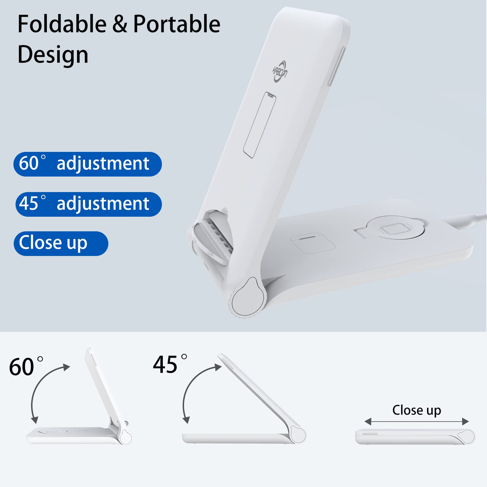 3-in-1 Wireless Charging Station - 15W Fast Foldable Charger for iPhone 14/13/12/11/Pro/Max/SE, Apple Watch 6/5/4/3/2/1 & AirPods Pro - Includes 20W PD Adapter (White) | Perfect for Bedside, Office & Travel Charging