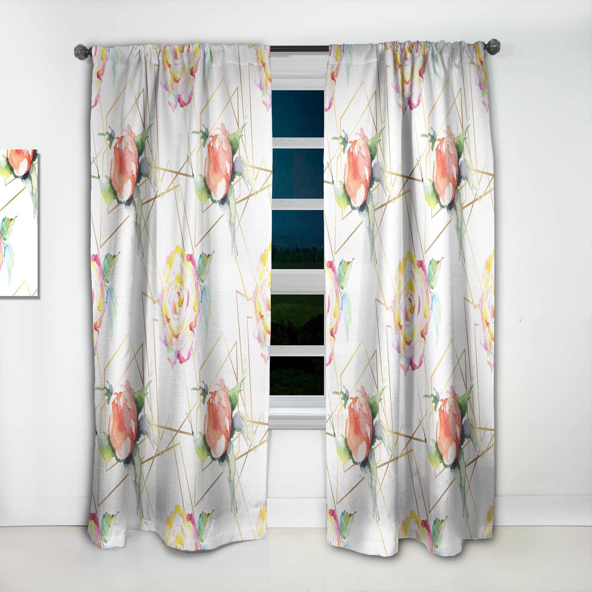 DesignQ Thermal Insulated Curtains - Orange Rose Flower Retro Pattern, 52x120 Inch Single Panel for Bedroom & Living Room | Blackout Drapes for Home Decor, Privacy & Energy Efficiency