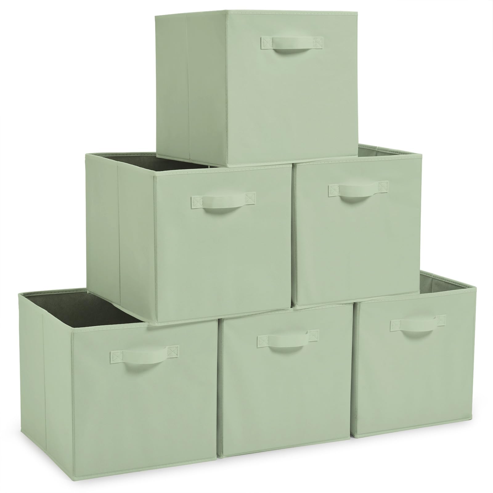 EZOWare Set of 6 Foldable Fabric Storage Bins, 13x15x13 Inch Collapsible Organizer Cubes with Handles for Clothes, Toys, Nursery - Pastel Green | Space-Saving Home Organization for Closet, Shelves & Kids Room