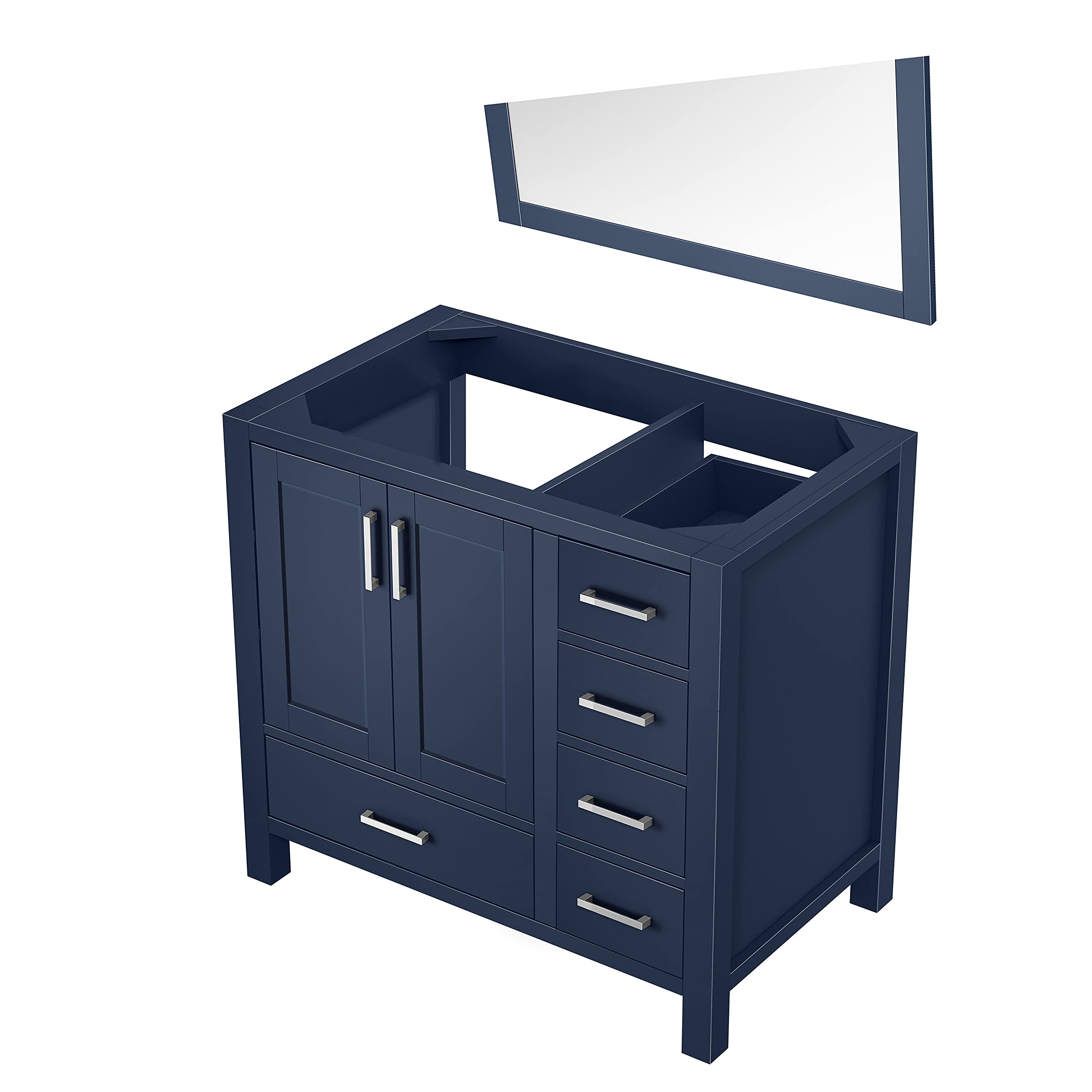 Jacques 36 Inch Wide x 22 Inch Deep Left Offset Navy Blue Bathroom Vanity Set with 34 Inch Mirror - Perfect for Modern Master Bathrooms & Guest Bath Suites