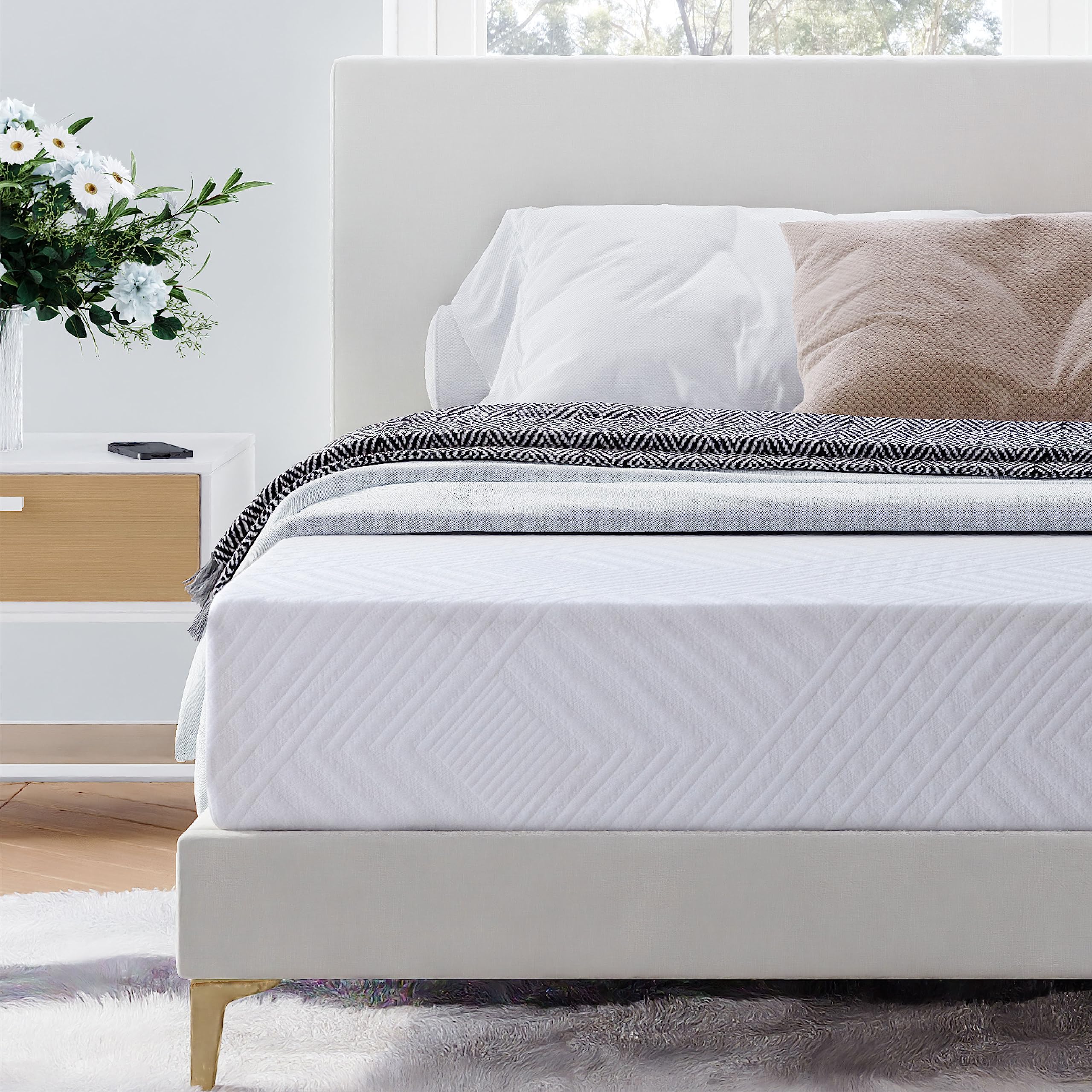 8 Inch Queen Size Green Tea Memory Foam Mattress in a Box - CertiPUR-US Certified, Fiberglass Free with Cooling Gel Layer - Medium Firm Support (60