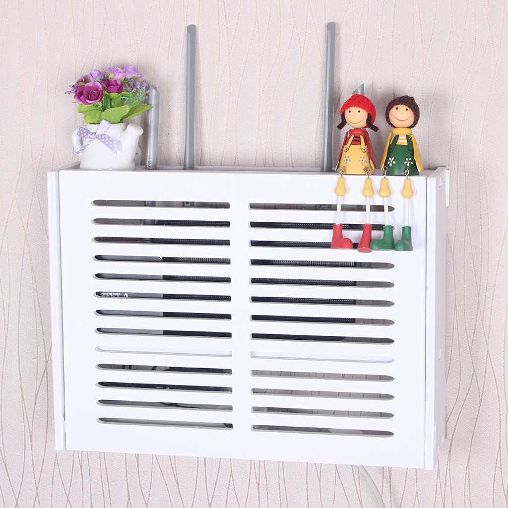 Wall Mount WiFi Router Storage Shelf - No Drill Network Set Top Box Organizer with Cable Management for TV Stand, Living Room, Office & Home Theater