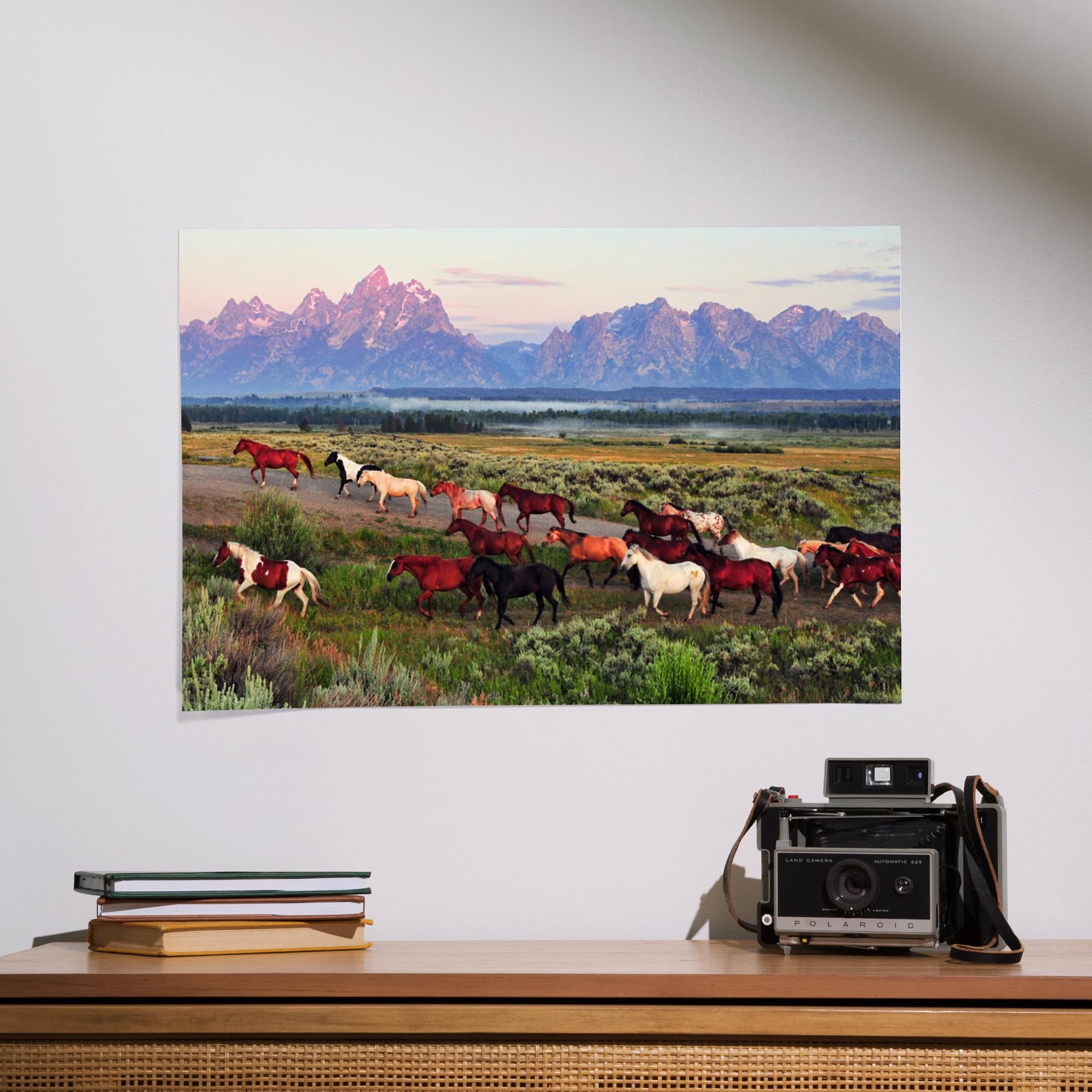 Lantern Press 16x24 Inch Giclee Art Print - Wild Horses and Sunrise Landscape Wall Decor - Perfect for Living Room, Bedroom & Office