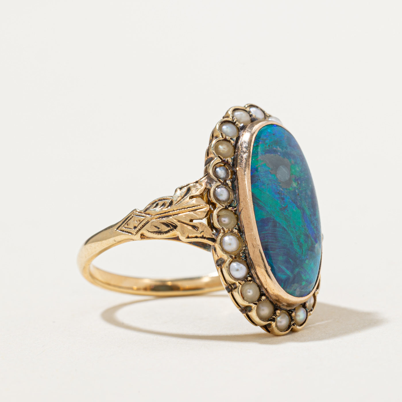 Exquisite Black Opal & Seed Pearl Cocktail Ring - 2.10ctw Gemstone Jewelry - Size 5.25 - Elegant Statement Ring for Evening Parties, Weddings & Special Occasions