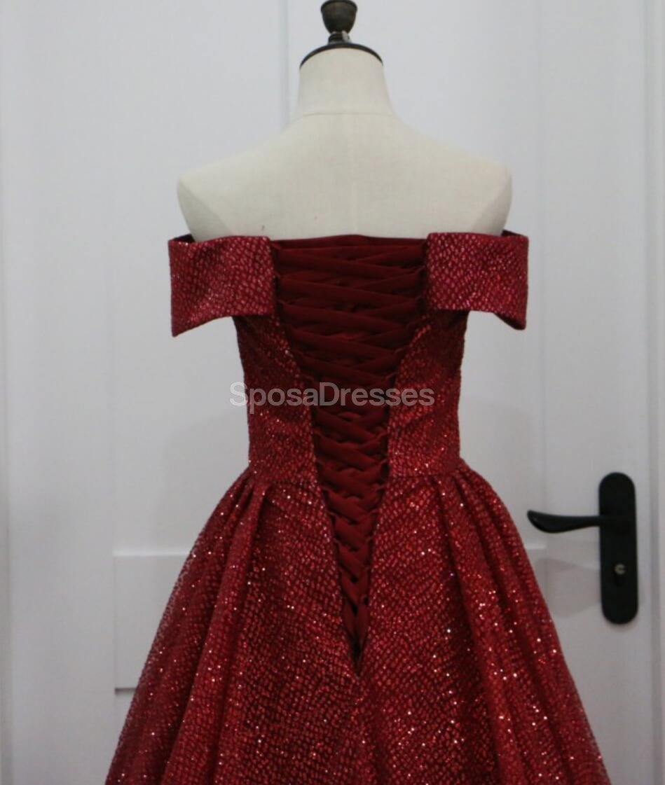 Elegant Off Shoulder Dark Red Sparkly A-Line Long Evening Prom Dress for Women - Formal Gown for Parties, Homecoming, and Special Occasions