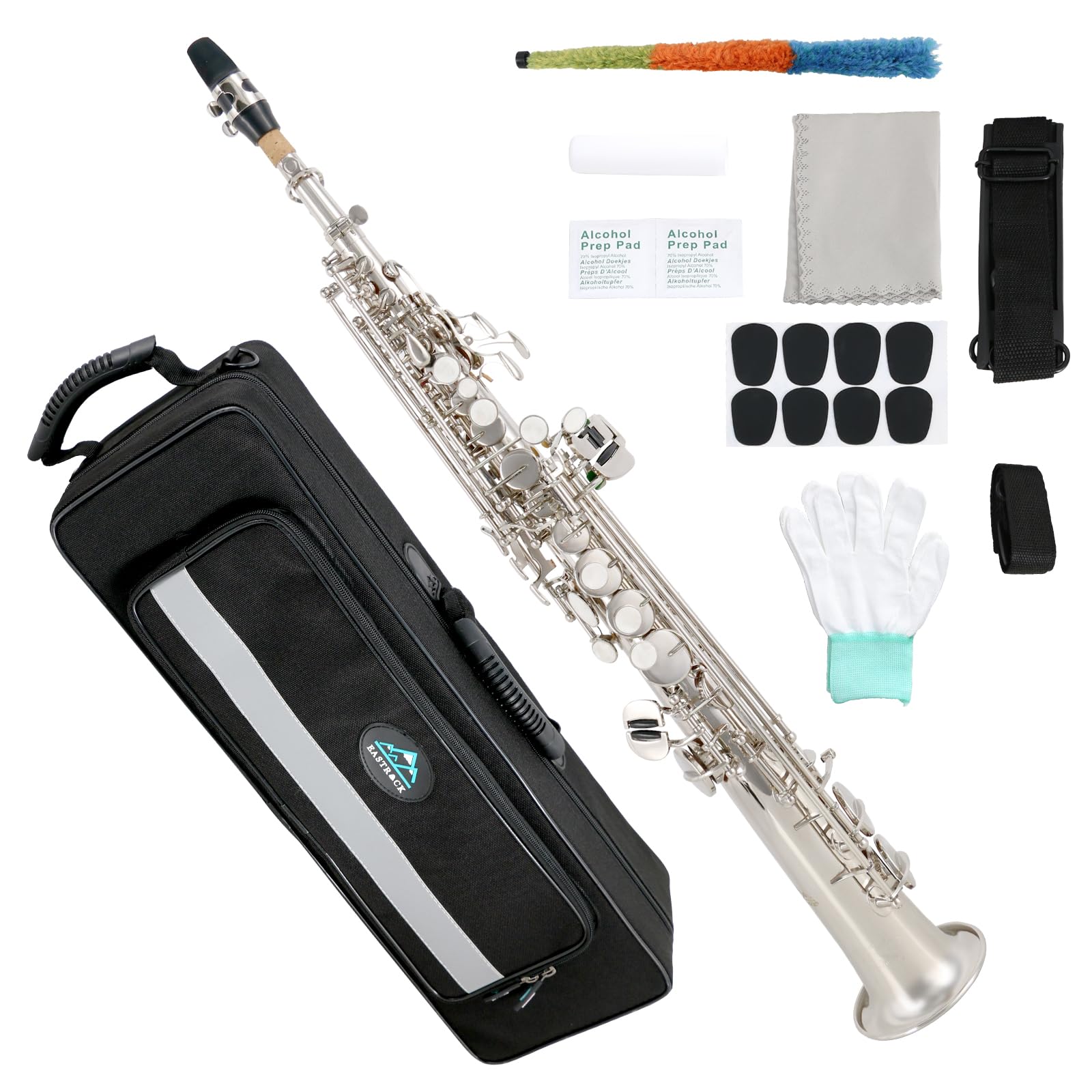 EASTROK Bb Soprano Saxophone - Professional Straight Nickel Sax for Beginners & Intermediate Players | Includes Carrying Case, Mouthpiece, Pads, Reed, Cleaning Kit, Neck Strap & White Gloves | Perfect for School Bands, Jazz Ensembles & Solo Performances