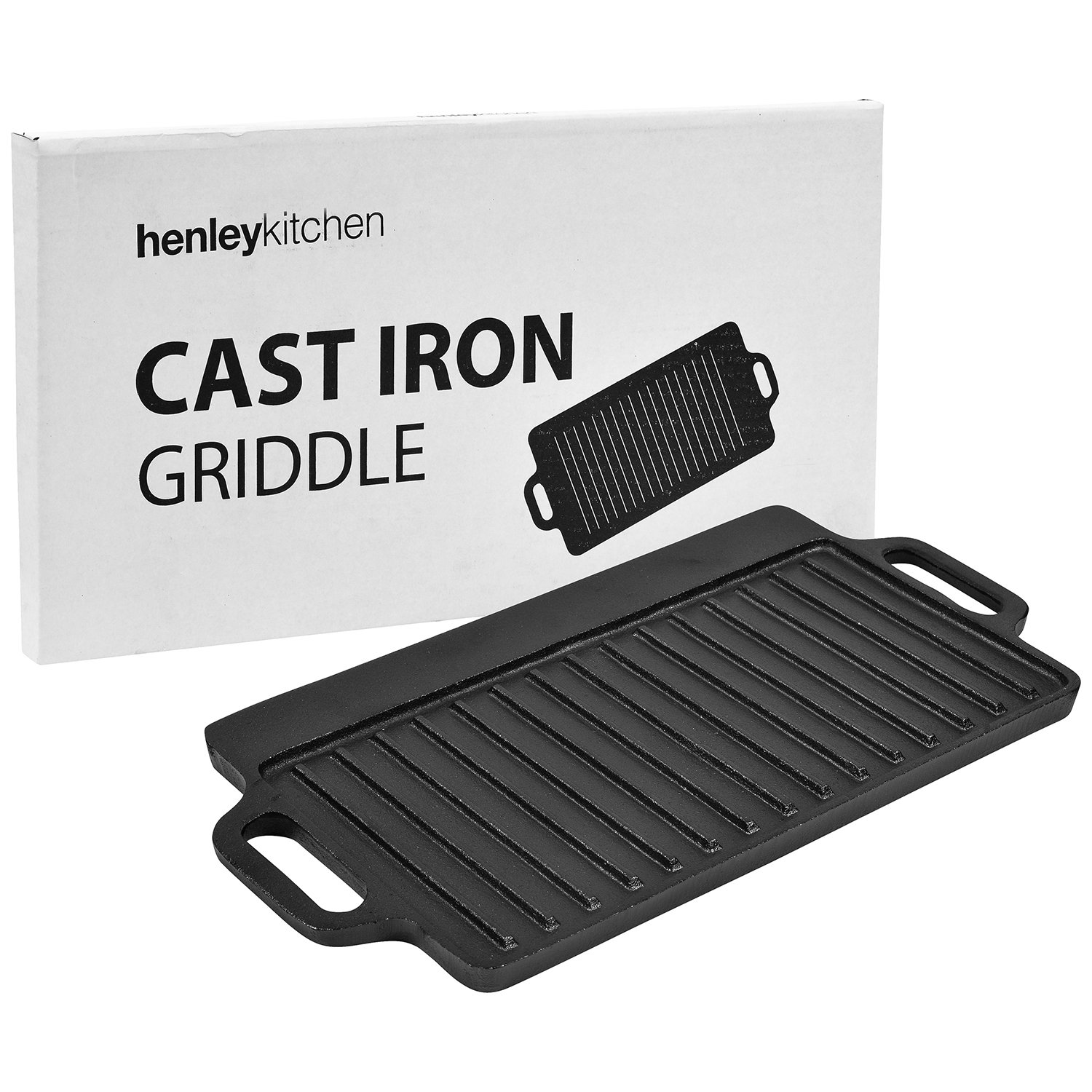 Pre-Seasoned Double-Sided Cast Iron Griddle - 13 x 8 Inch - Classic Reversible Grill Pan for Stovetop, Oven & Camping - Perfect for Pancakes, Steaks & Outdoor Cooking