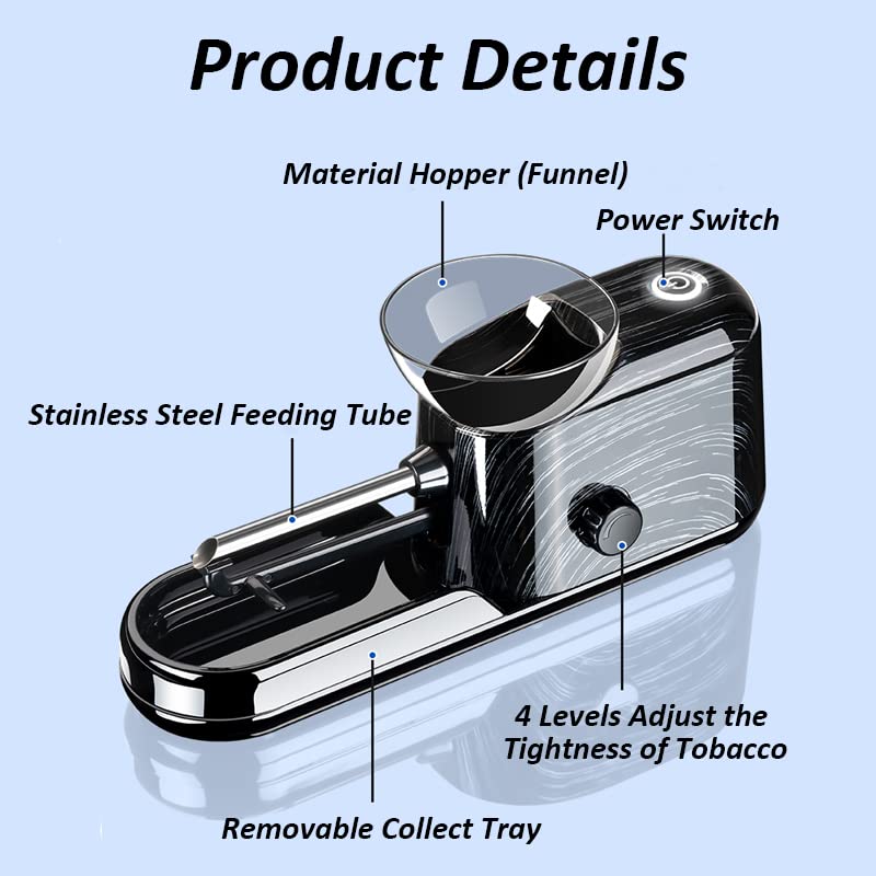 Electric Automatic Cigarette Rolling Machine - King Size 8mm Tube Injector for Tobacco | Portable Roller Maker (Black) | Perfect for Home Use, Travel & DIY Cigarettes