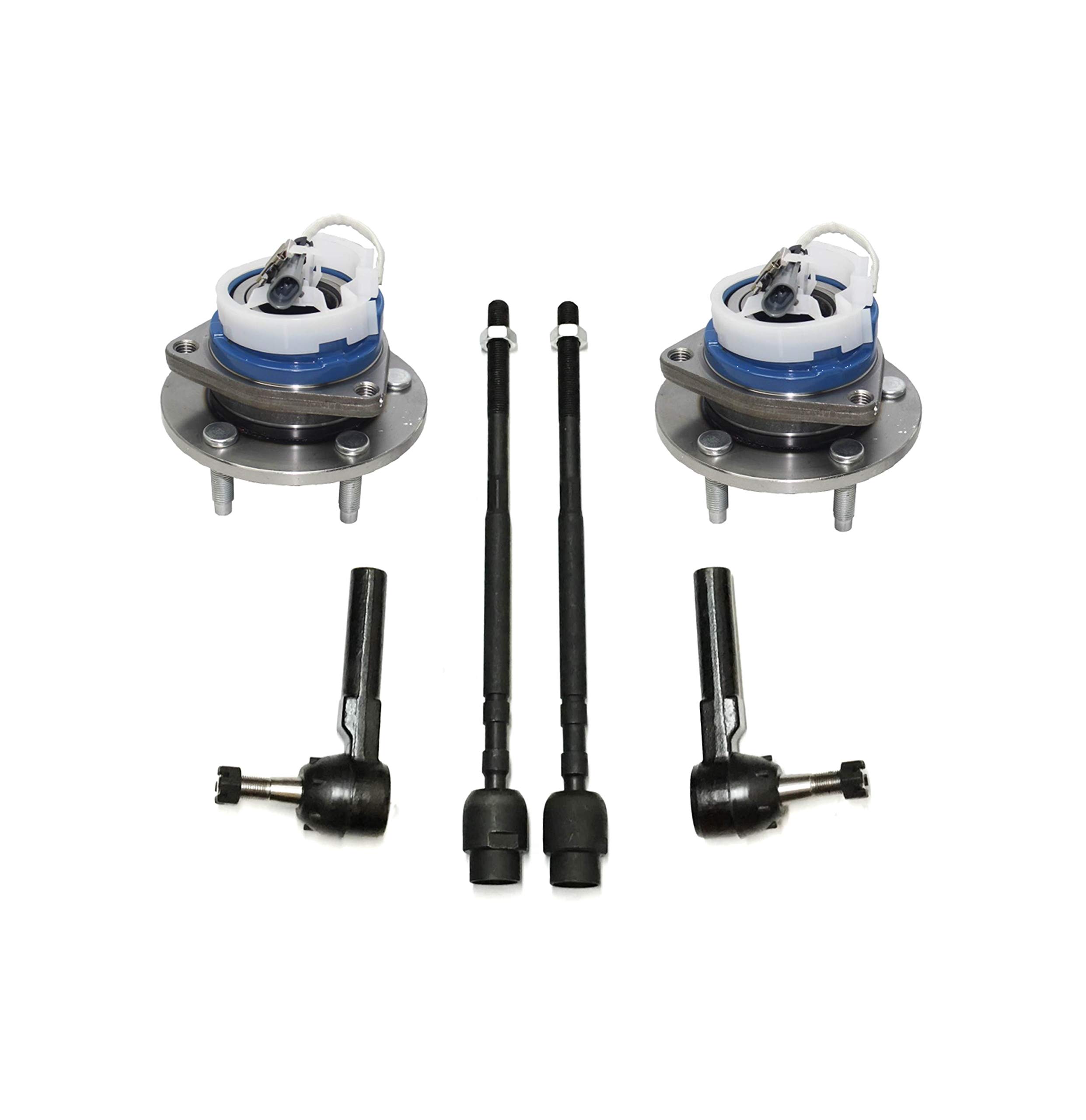 Front Wheel Hub & Bearing Assembly with ABS + Outer & Inner Tie Rod Ends Kit (6-Piece) - Compatible with Buick Allure 2005-2009, Century 1997-2005, Lacrosse 2005-2009 - Perfect for Suspension Repair & Maintenance