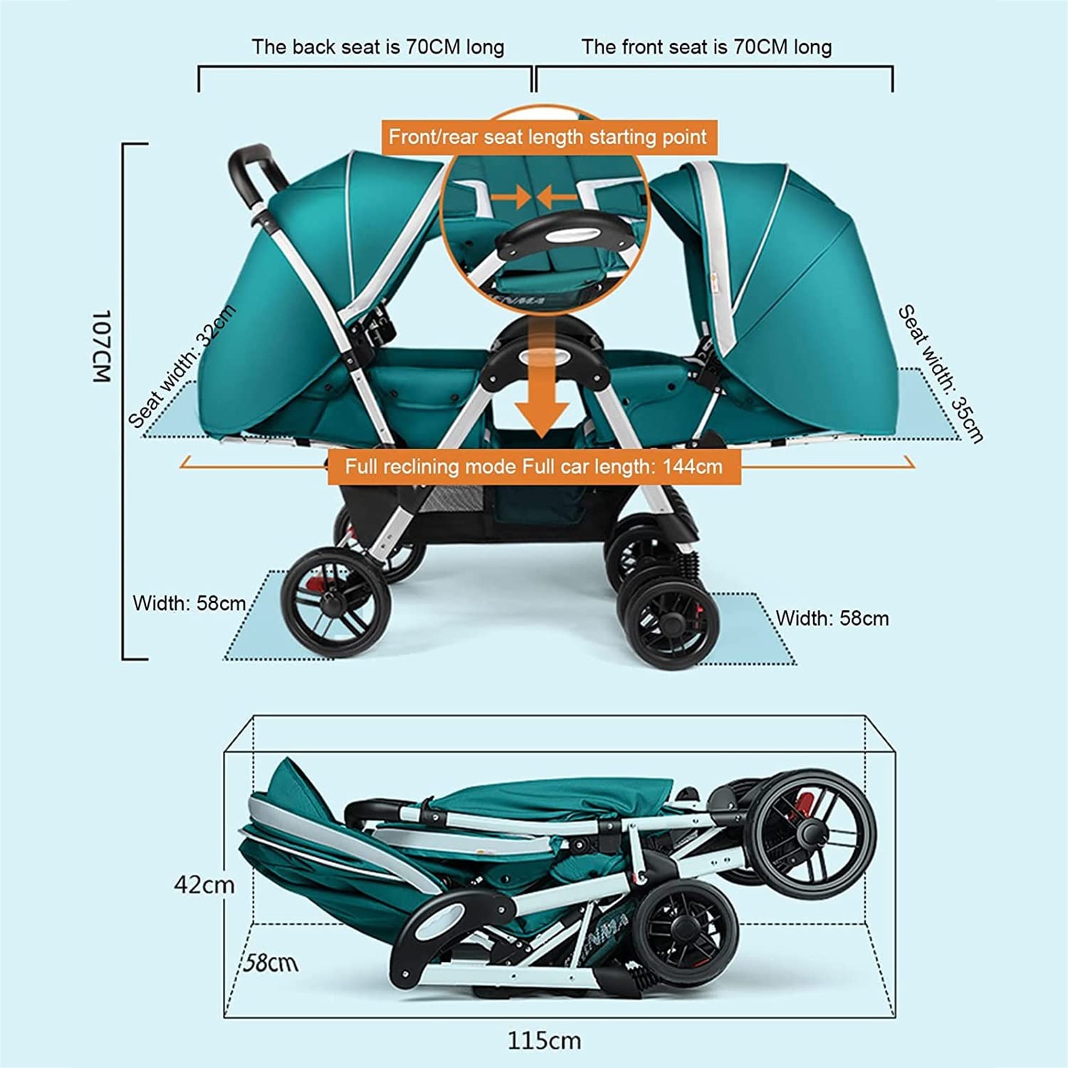 Lightweight Aluminum Frame Tandem Double Stroller for Infant & Toddler - Side by Side Twin Stroller with Storage Basket, High Landscape Design (Gray) | Perfect for Park Walks, Shopping Trips & Family Outings with Twins